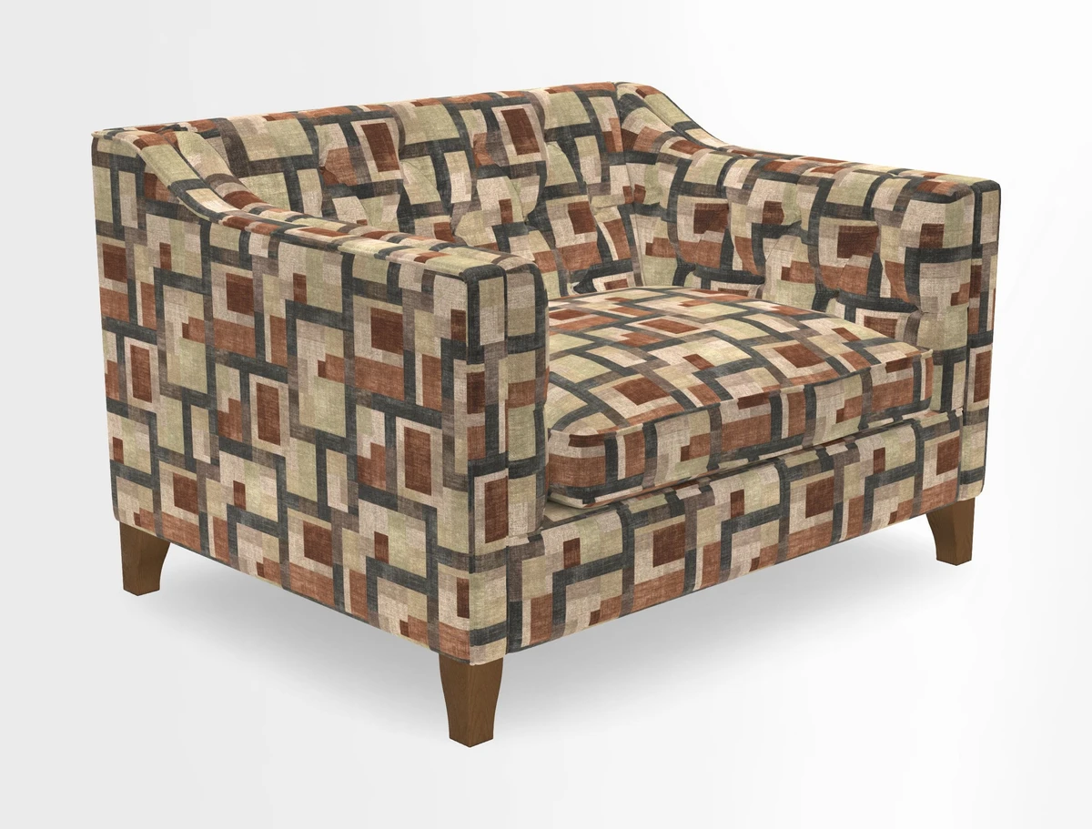 Haresfield Snuggler Dipped Arms in Mohair Lichen Seat Cushion in RHS Gertrude Jekyll Meadow Flower Olive and Scatters in RHS Gertrude Jekyll Folklore Olive