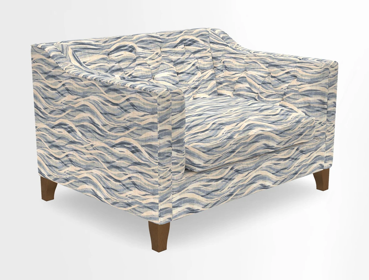 Haresfield Snuggler Dipped Arms in Mohair Lichen Seat Cushion in RHS Gertrude Jekyll Meadow Flower Olive and Scatters in RHS Gertrude Jekyll Folklore Olive