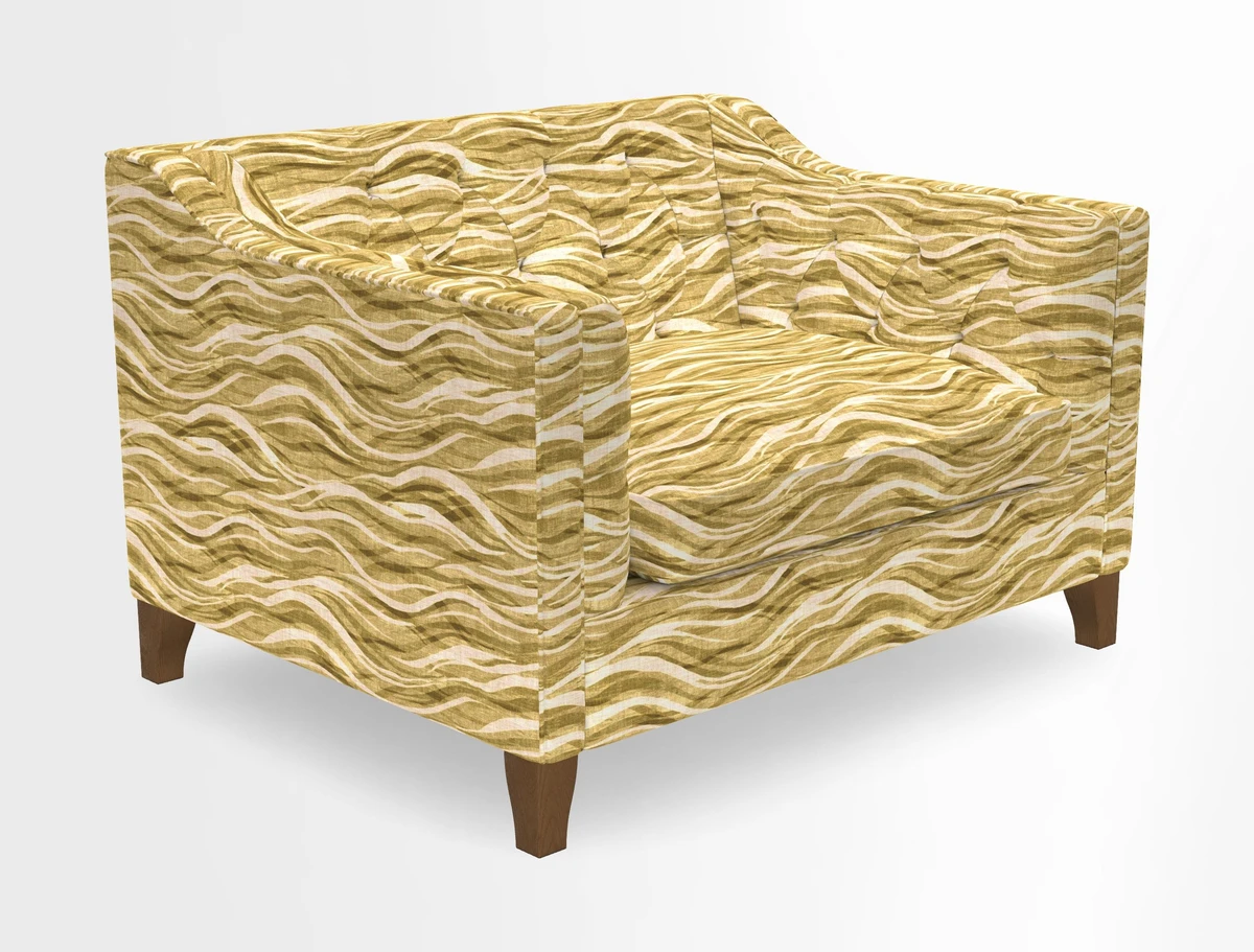Haresfield Snuggler Dipped Arms in Mohair Lichen Seat Cushion in RHS Gertrude Jekyll Meadow Flower Olive and Scatters in RHS Gertrude Jekyll Folklore Olive