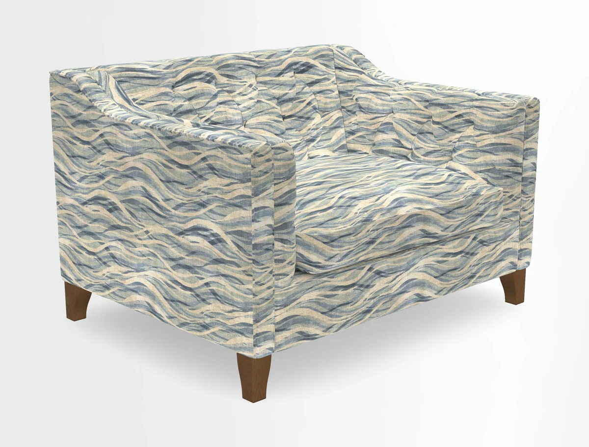 Haresfield Snuggler Dipped Arms in Mohair Lichen Seat Cushion in RHS Gertrude Jekyll Meadow Flower Olive and Scatters in RHS Gertrude Jekyll Folklore Olive