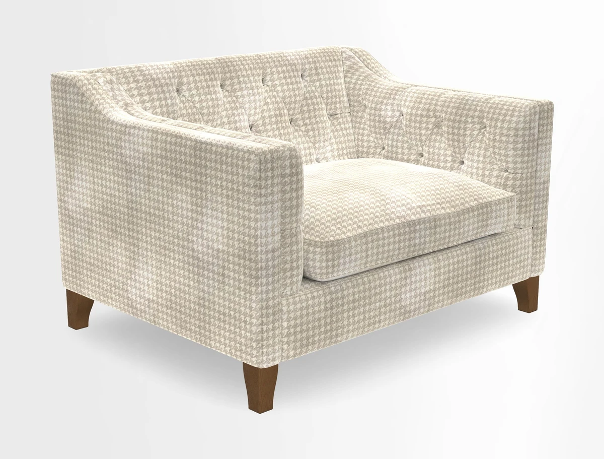 Haresfield Snuggler Dipped Arms in Mohair Lichen Seat Cushion in RHS Gertrude Jekyll Meadow Flower Olive and Scatters in RHS Gertrude Jekyll Folklore Olive