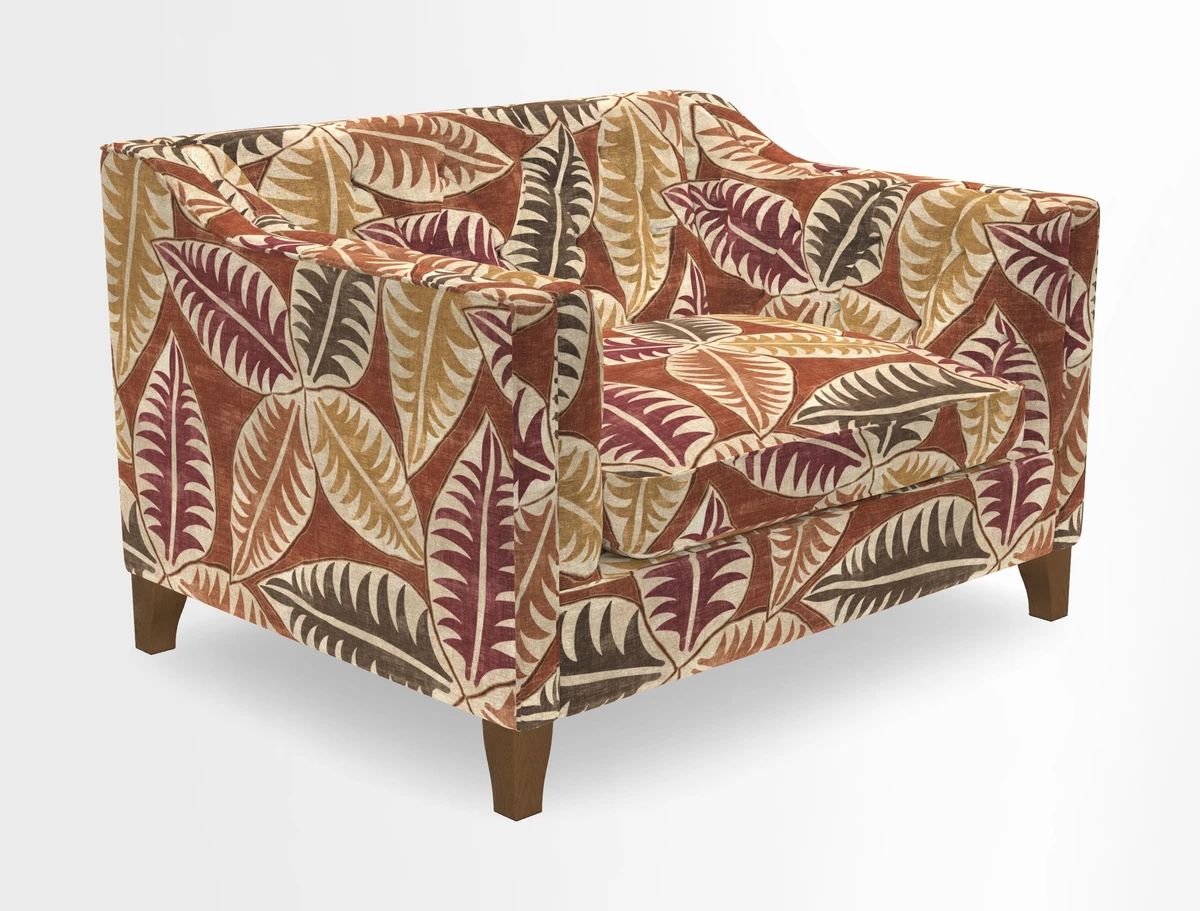 Haresfield Snuggler Dipped Arms in Mohair Lichen Seat Cushion in RHS Gertrude Jekyll Meadow Flower Olive and Scatters in RHS Gertrude Jekyll Folklore Olive