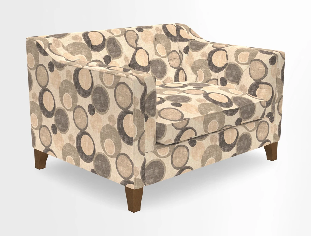 Haresfield Snuggler Dipped Arms in Mohair Lichen Seat Cushion in RHS Gertrude Jekyll Meadow Flower Olive and Scatters in RHS Gertrude Jekyll Folklore Olive
