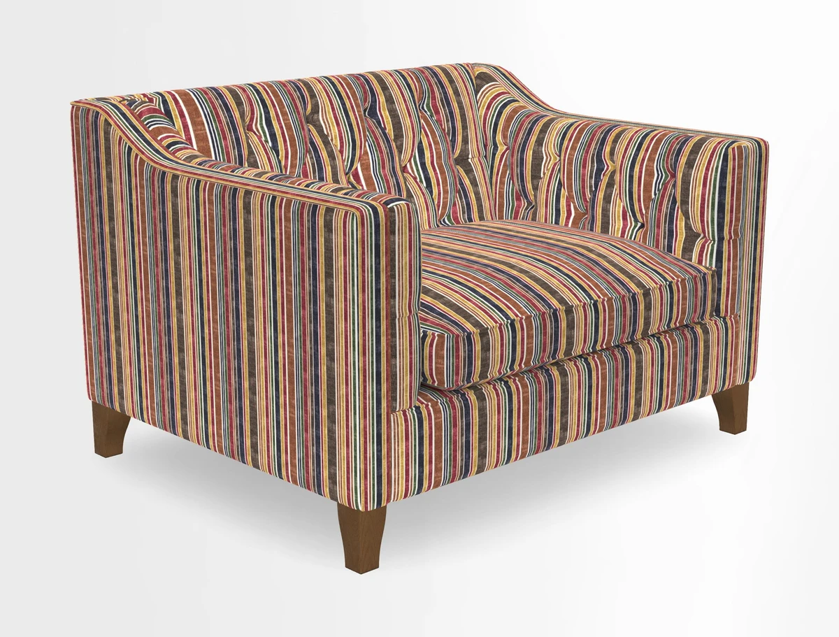 Haresfield Snuggler Dipped Arms in Mohair Lichen Seat Cushion in RHS Gertrude Jekyll Meadow Flower Olive and Scatters in RHS Gertrude Jekyll Folklore Olive