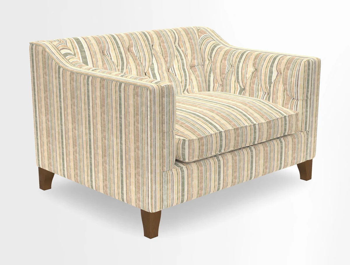 Haresfield Snuggler Dipped Arms in Mohair Lichen Seat Cushion in RHS Gertrude Jekyll Meadow Flower Olive and Scatters in RHS Gertrude Jekyll Folklore Olive