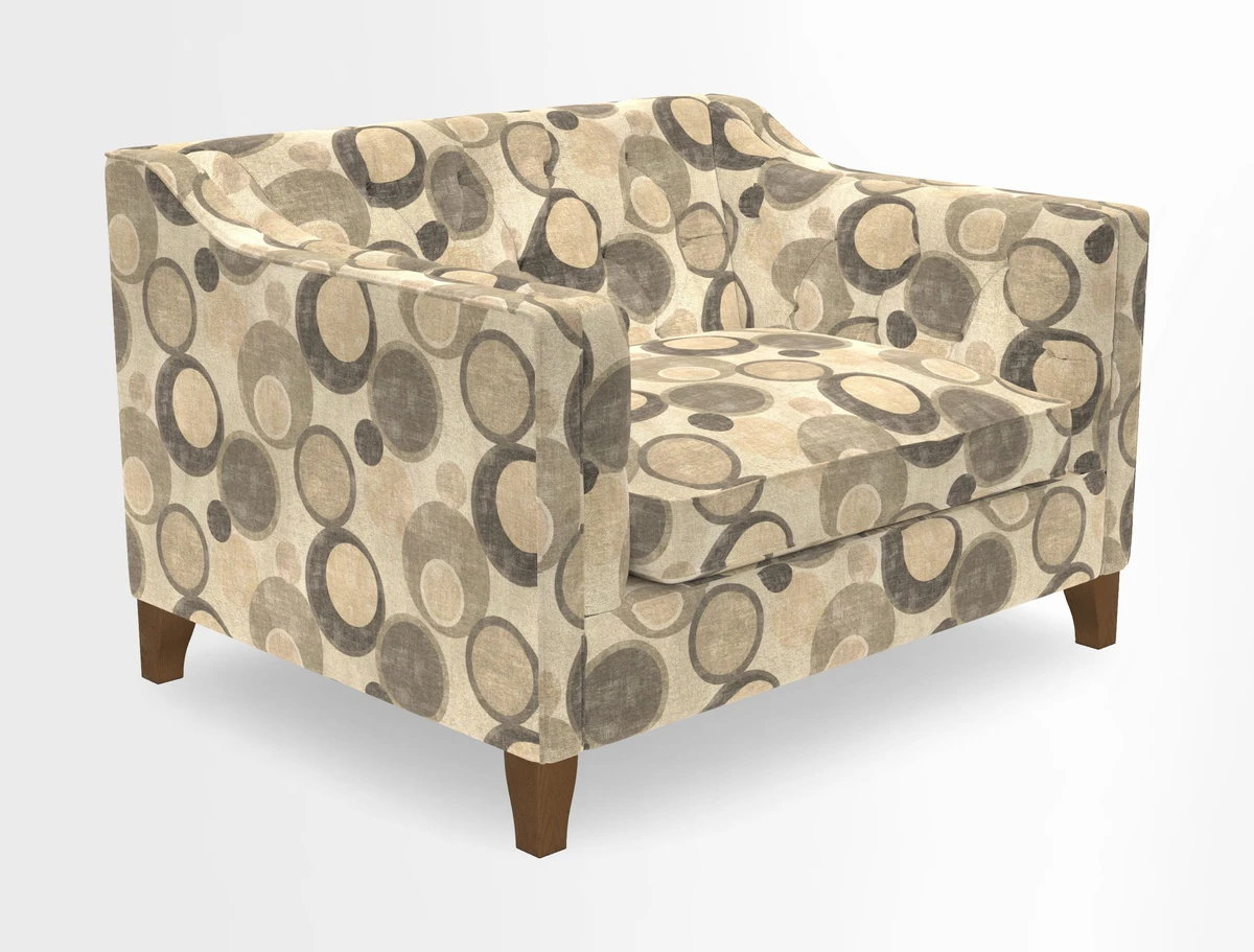 Haresfield Snuggler Dipped Arms in Mohair Lichen Seat Cushion in RHS Gertrude Jekyll Meadow Flower Olive and Scatters in RHS Gertrude Jekyll Folklore Olive