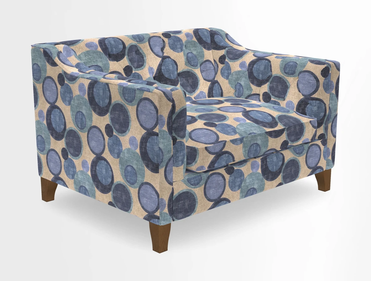 Haresfield Snuggler Dipped Arms in Mohair Lichen Seat Cushion in RHS Gertrude Jekyll Meadow Flower Olive and Scatters in RHS Gertrude Jekyll Folklore Olive