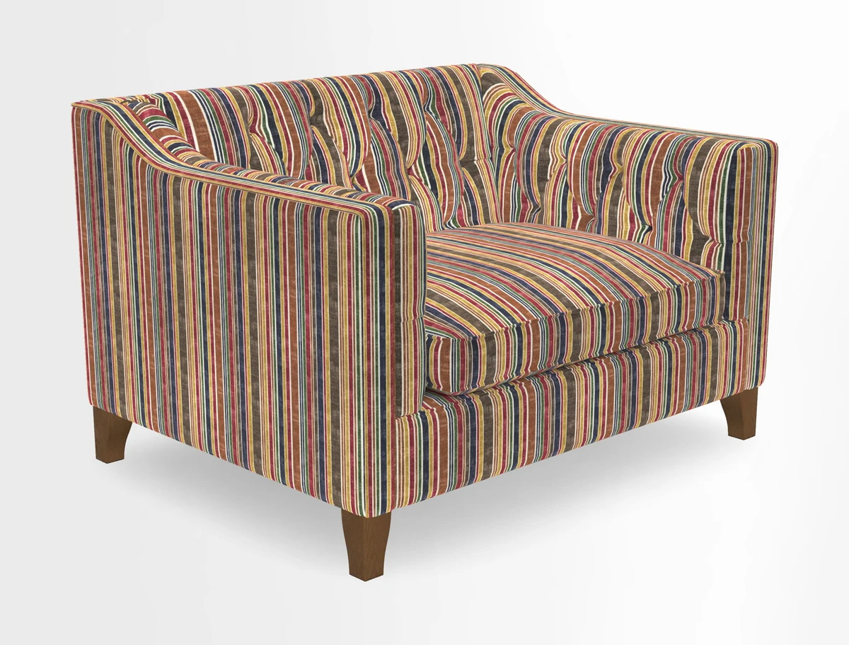 Haresfield Snuggler Dipped Arms in Mohair Lichen Seat Cushion in RHS Gertrude Jekyll Meadow Flower Olive and Scatters in RHS Gertrude Jekyll Folklore Olive
