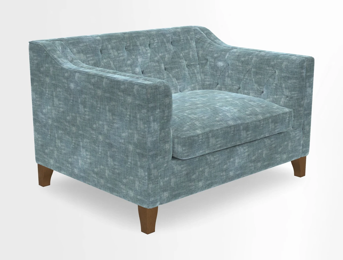 Haresfield Snuggler Dipped Arms in Mohair Lichen Seat Cushion in RHS Gertrude Jekyll Meadow Flower Olive and Scatters in RHS Gertrude Jekyll Folklore Olive