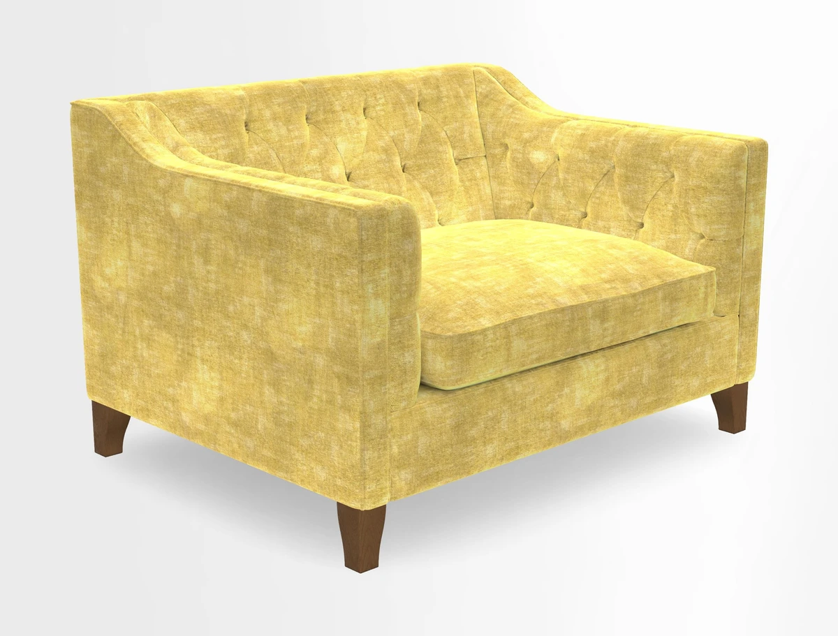 Haresfield Snuggler Dipped Arms in Mohair Lichen Seat Cushion in RHS Gertrude Jekyll Meadow Flower Olive and Scatters in RHS Gertrude Jekyll Folklore Olive