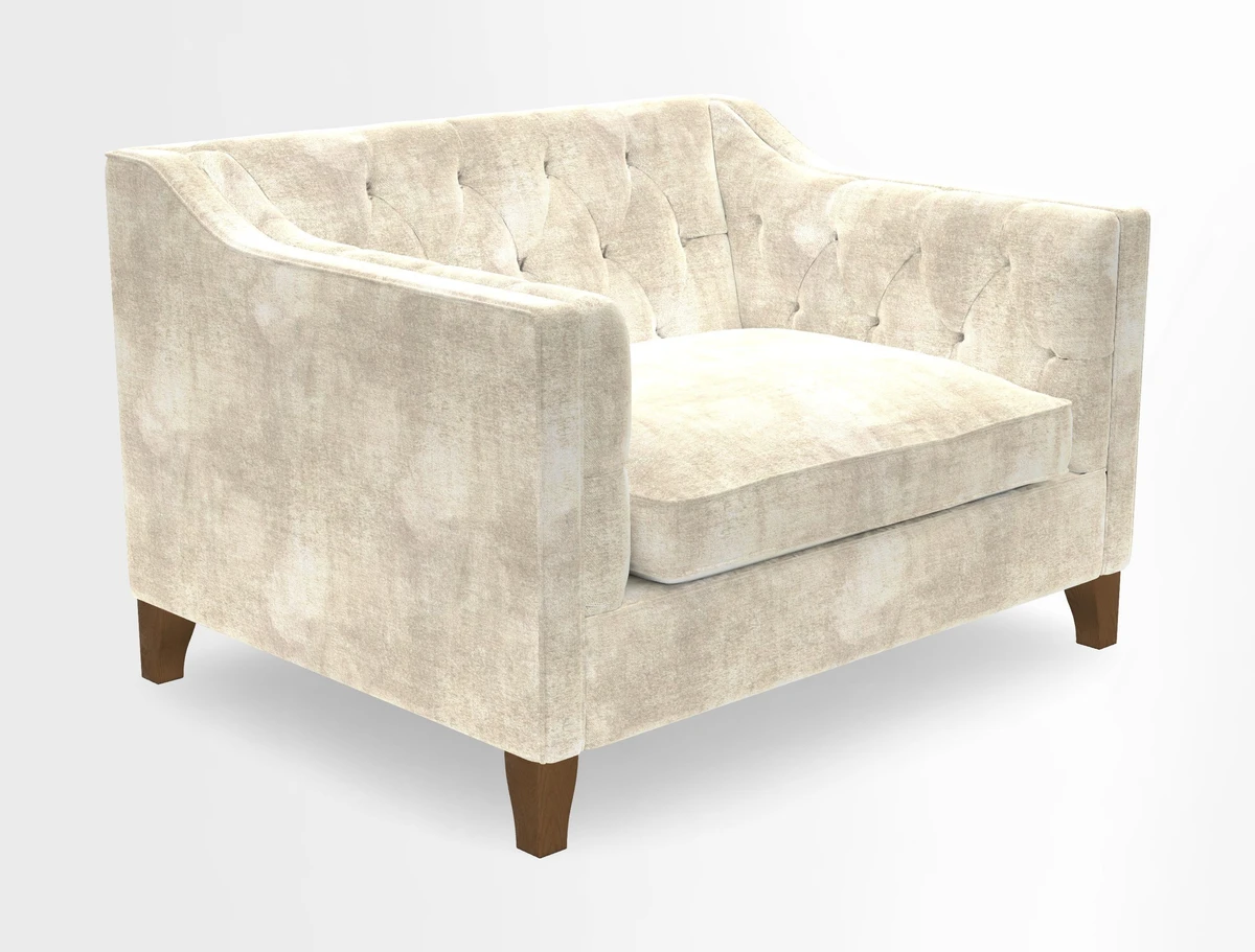 Haresfield Snuggler Dipped Arms in Mohair Lichen Seat Cushion in RHS Gertrude Jekyll Meadow Flower Olive and Scatters in RHS Gertrude Jekyll Folklore Olive