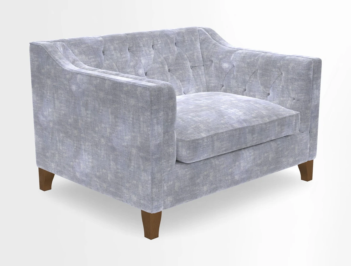 Haresfield Snuggler Dipped Arms in Mohair Lichen Seat Cushion in RHS Gertrude Jekyll Meadow Flower Olive and Scatters in RHS Gertrude Jekyll Folklore Olive