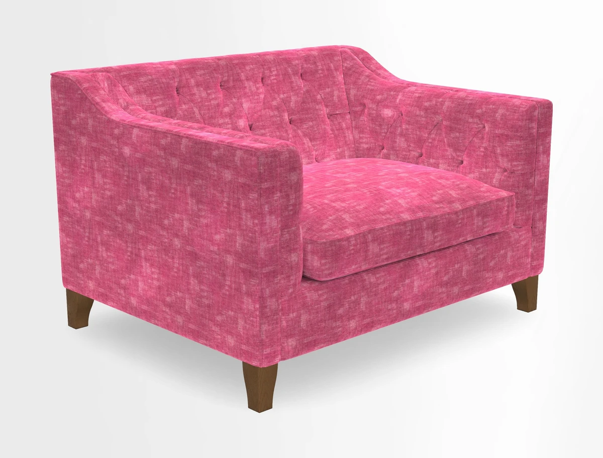 Haresfield Snuggler Dipped Arms in Mohair Lichen Seat Cushion in RHS Gertrude Jekyll Meadow Flower Olive and Scatters in RHS Gertrude Jekyll Folklore Olive