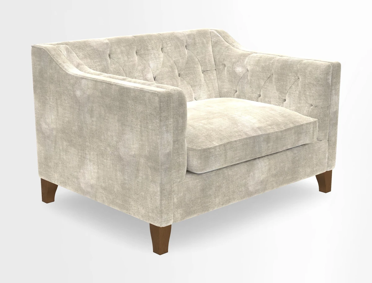 Haresfield Snuggler Dipped Arms in Mohair Lichen Seat Cushion in RHS Gertrude Jekyll Meadow Flower Olive and Scatters in RHS Gertrude Jekyll Folklore Olive