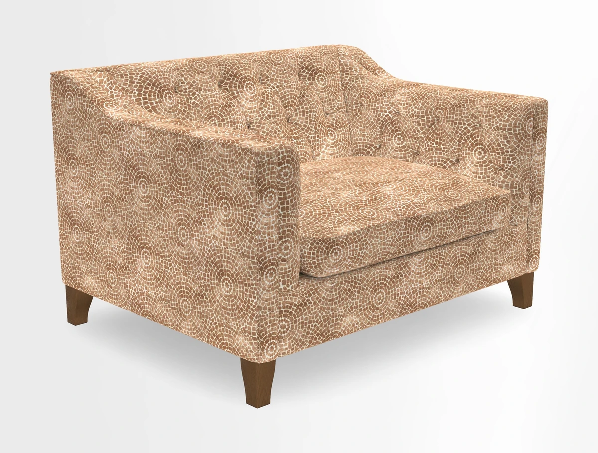 Haresfield Snuggler Dipped Arms in Mohair Lichen Seat Cushion in RHS Gertrude Jekyll Meadow Flower Olive and Scatters in RHS Gertrude Jekyll Folklore Olive