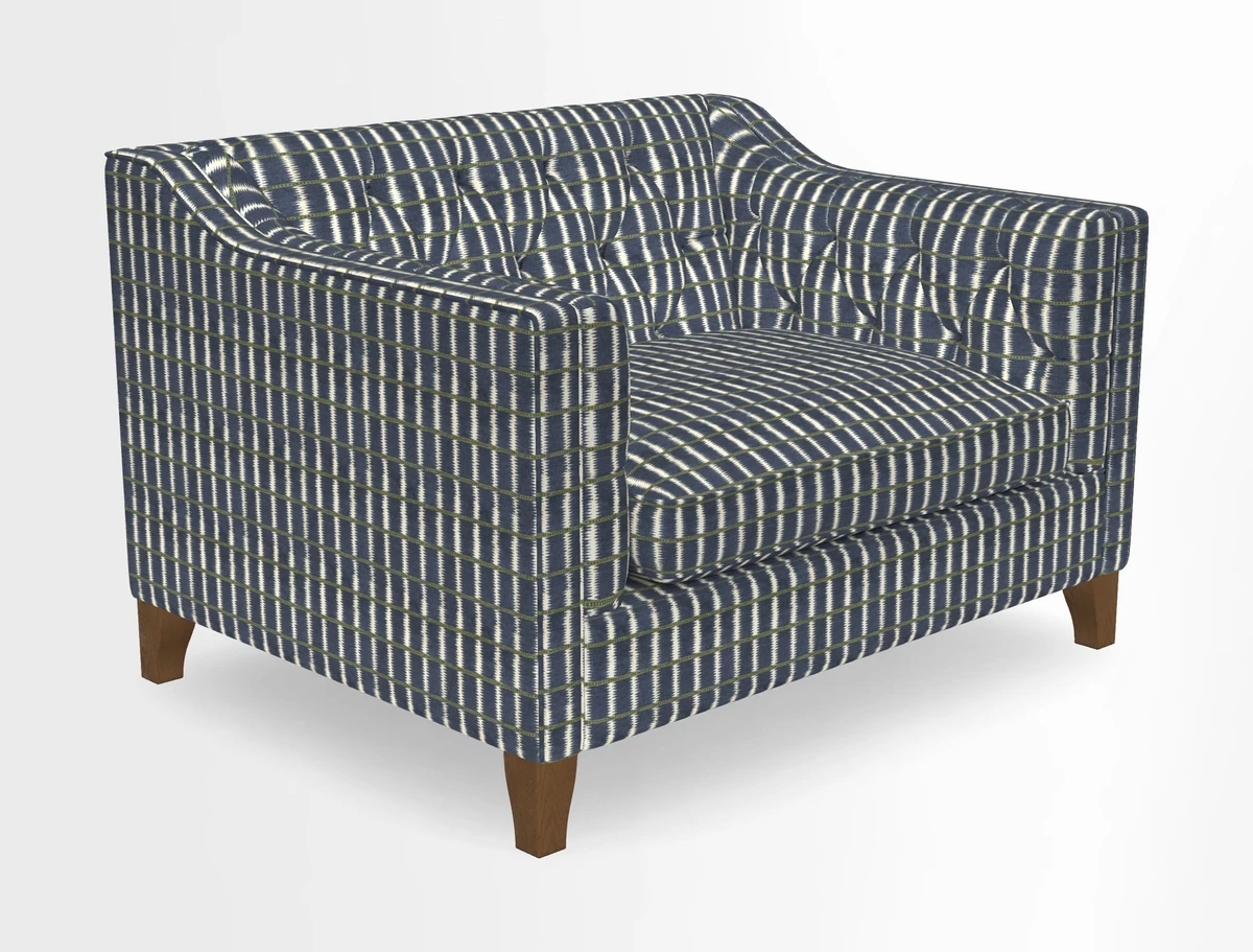 Haresfield Snuggler Dipped Arms in Mohair Lichen Seat Cushion in RHS Gertrude Jekyll Meadow Flower Olive and Scatters in RHS Gertrude Jekyll Folklore Olive