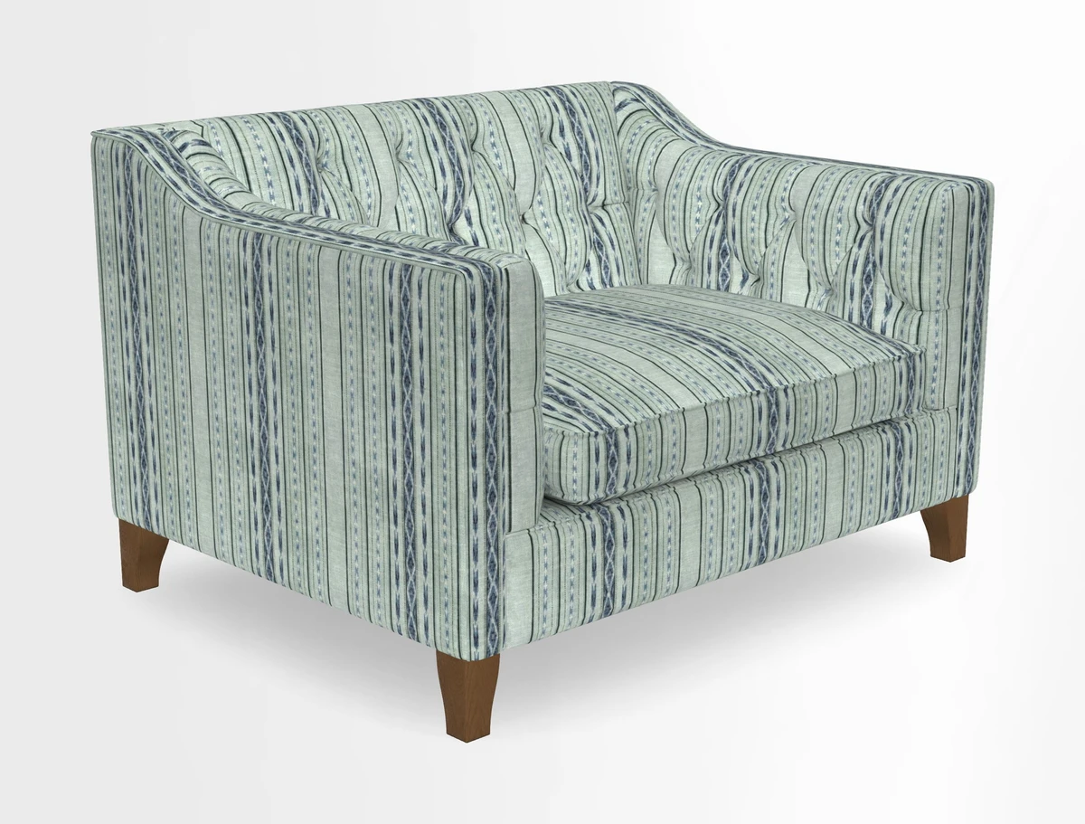 Haresfield Snuggler Dipped Arms in Mohair Lichen Seat Cushion in RHS Gertrude Jekyll Meadow Flower Olive and Scatters in RHS Gertrude Jekyll Folklore Olive