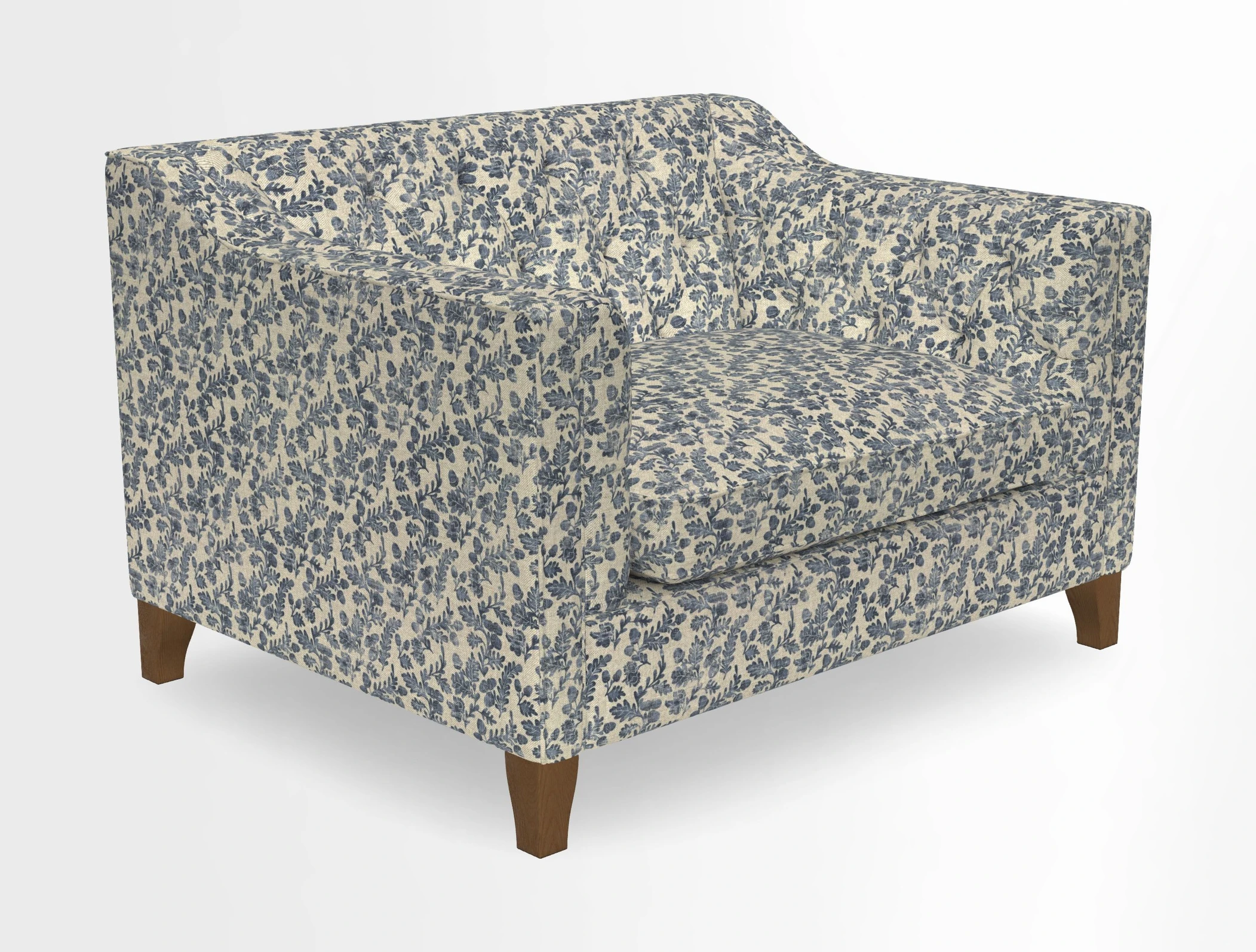 Haresfield Snuggler Dipped Arms in Mohair Lichen Seat Cushion in RHS Gertrude Jekyll Meadow Flower Olive and Scatters in RHS Gertrude Jekyll Folklore Olive