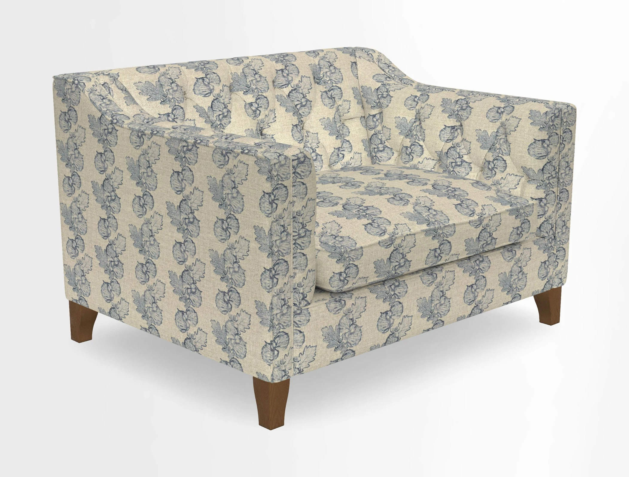 Haresfield Snuggler Dipped Arms in Mohair Lichen Seat Cushion in RHS Gertrude Jekyll Meadow Flower Olive and Scatters in RHS Gertrude Jekyll Folklore Olive