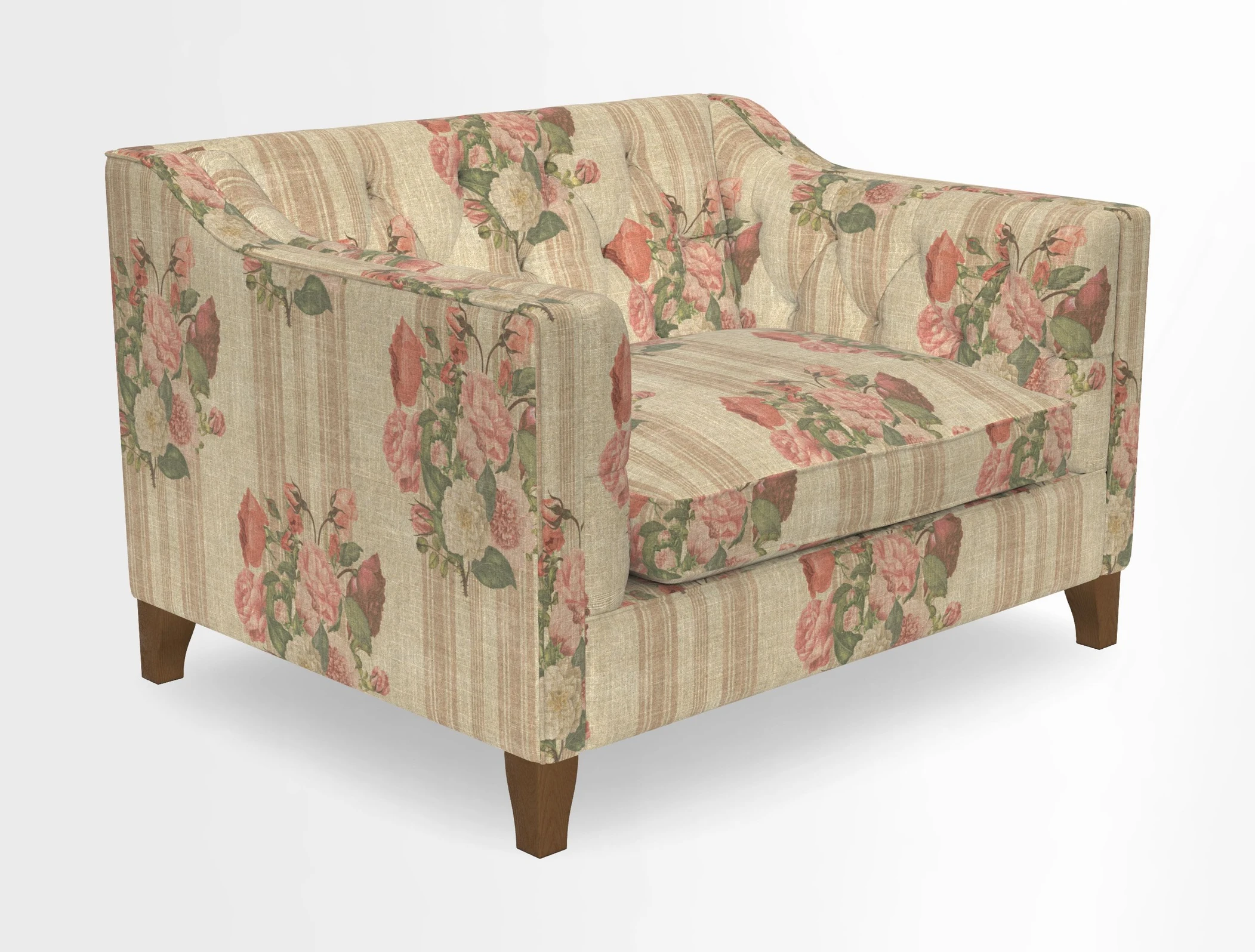Haresfield Snuggler Dipped Arms in Mohair Lichen Seat Cushion in RHS Gertrude Jekyll Meadow Flower Olive and Scatters in RHS Gertrude Jekyll Folklore Olive