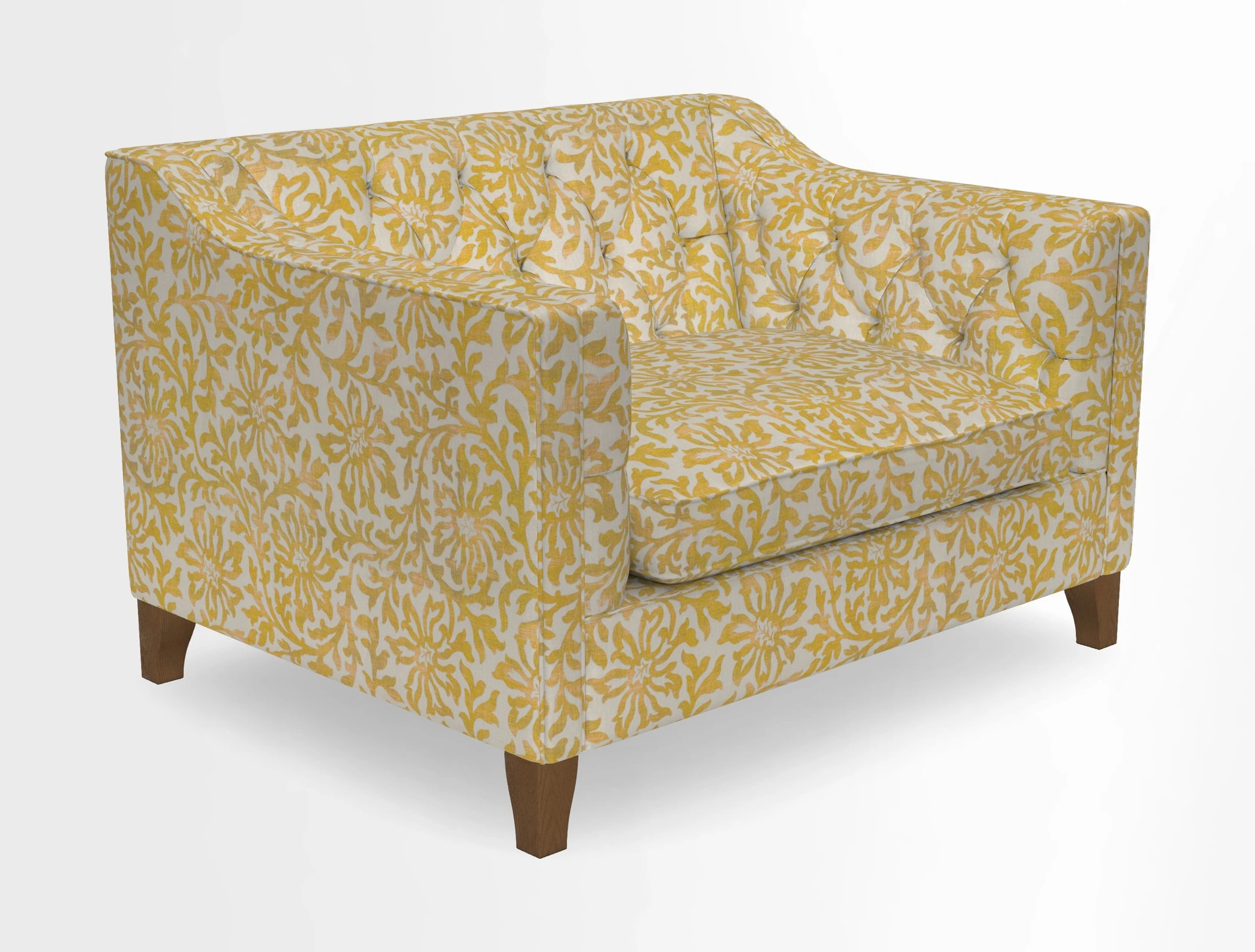 Haresfield Snuggler Dipped Arms in Mohair Lichen Seat Cushion in RHS Gertrude Jekyll Meadow Flower Olive and Scatters in RHS Gertrude Jekyll Folklore Olive