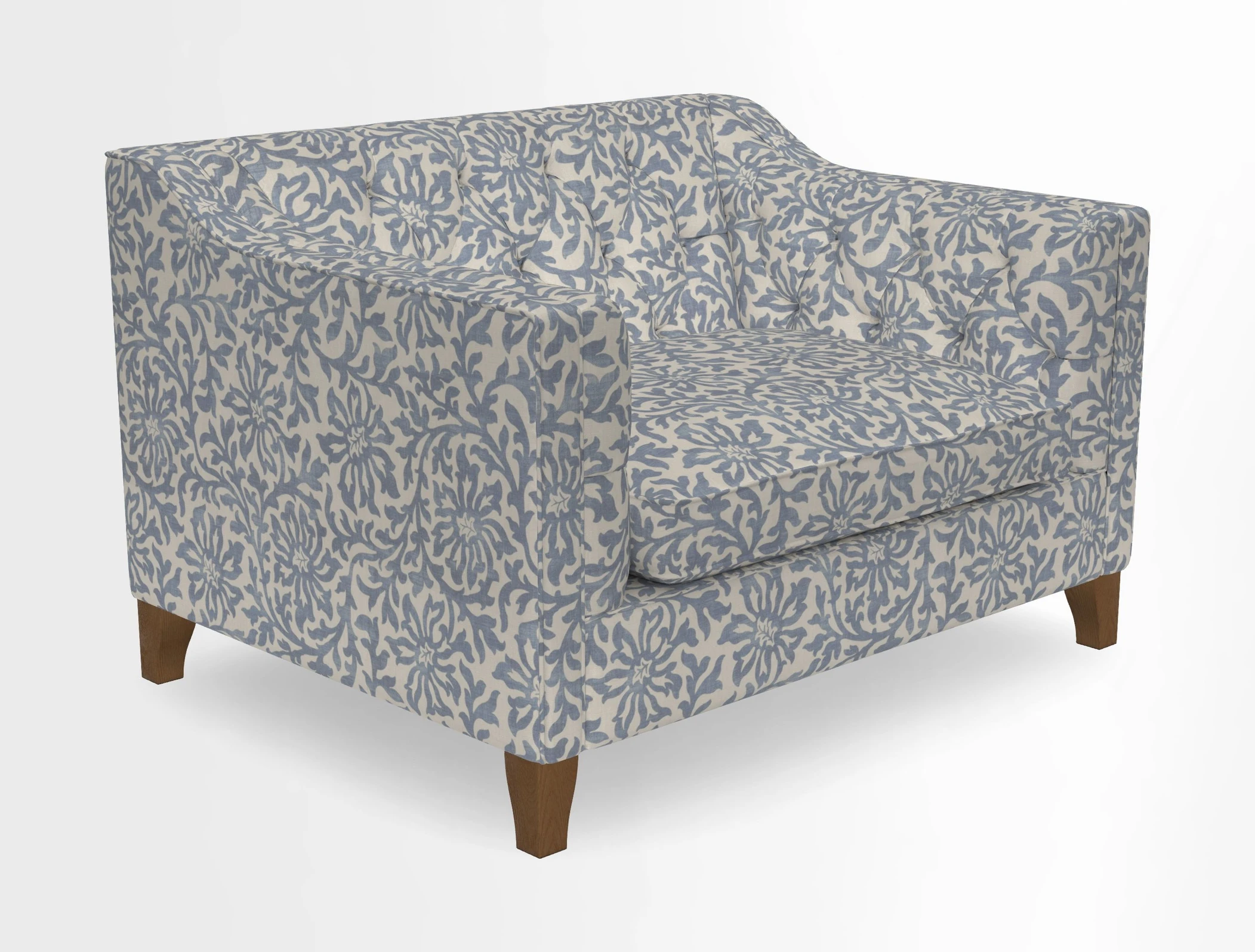 Haresfield Snuggler Dipped Arms in Mohair Lichen Seat Cushion in RHS Gertrude Jekyll Meadow Flower Olive and Scatters in RHS Gertrude Jekyll Folklore Olive