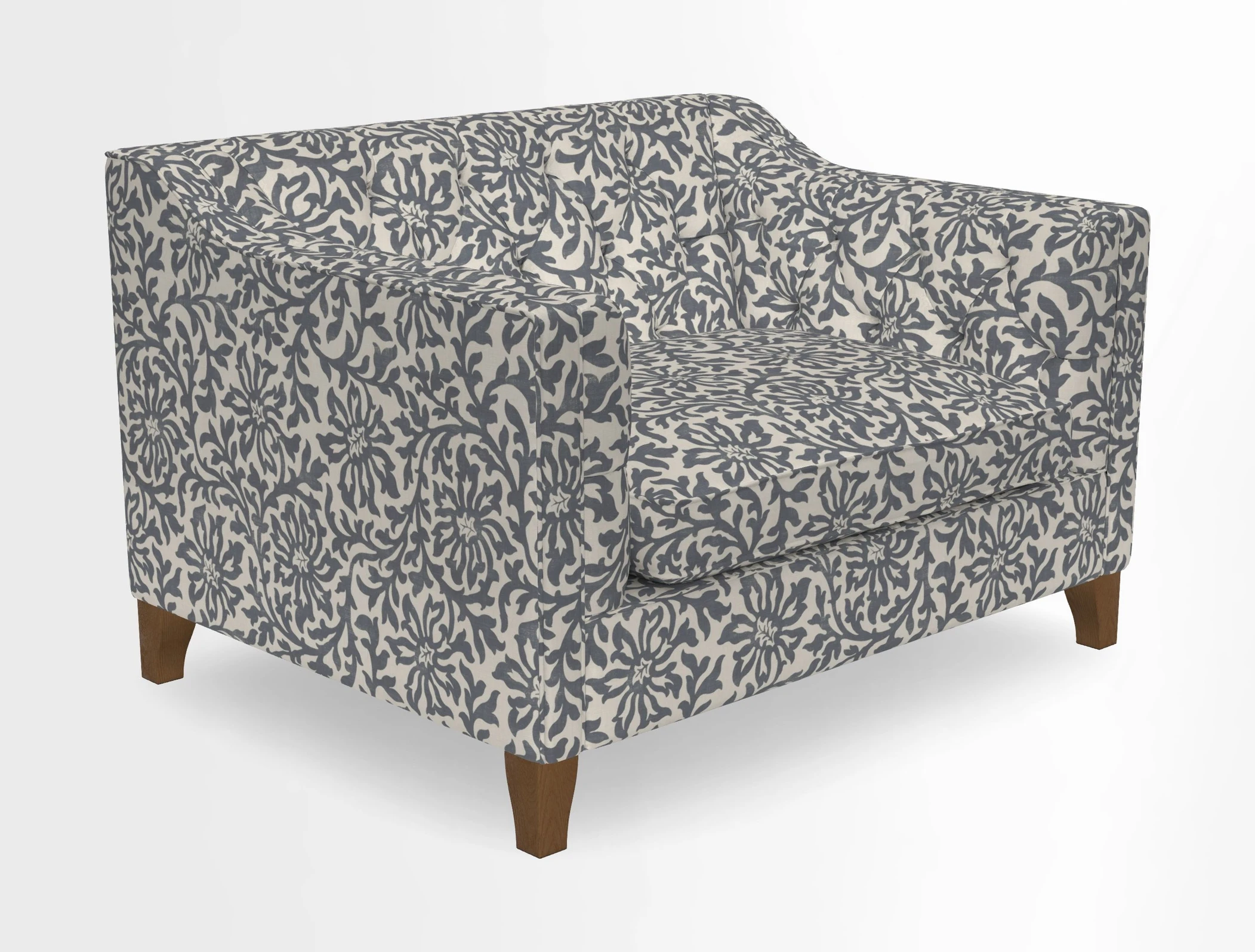 Haresfield Snuggler Dipped Arms in Mohair Lichen Seat Cushion in RHS Gertrude Jekyll Meadow Flower Olive and Scatters in RHS Gertrude Jekyll Folklore Olive