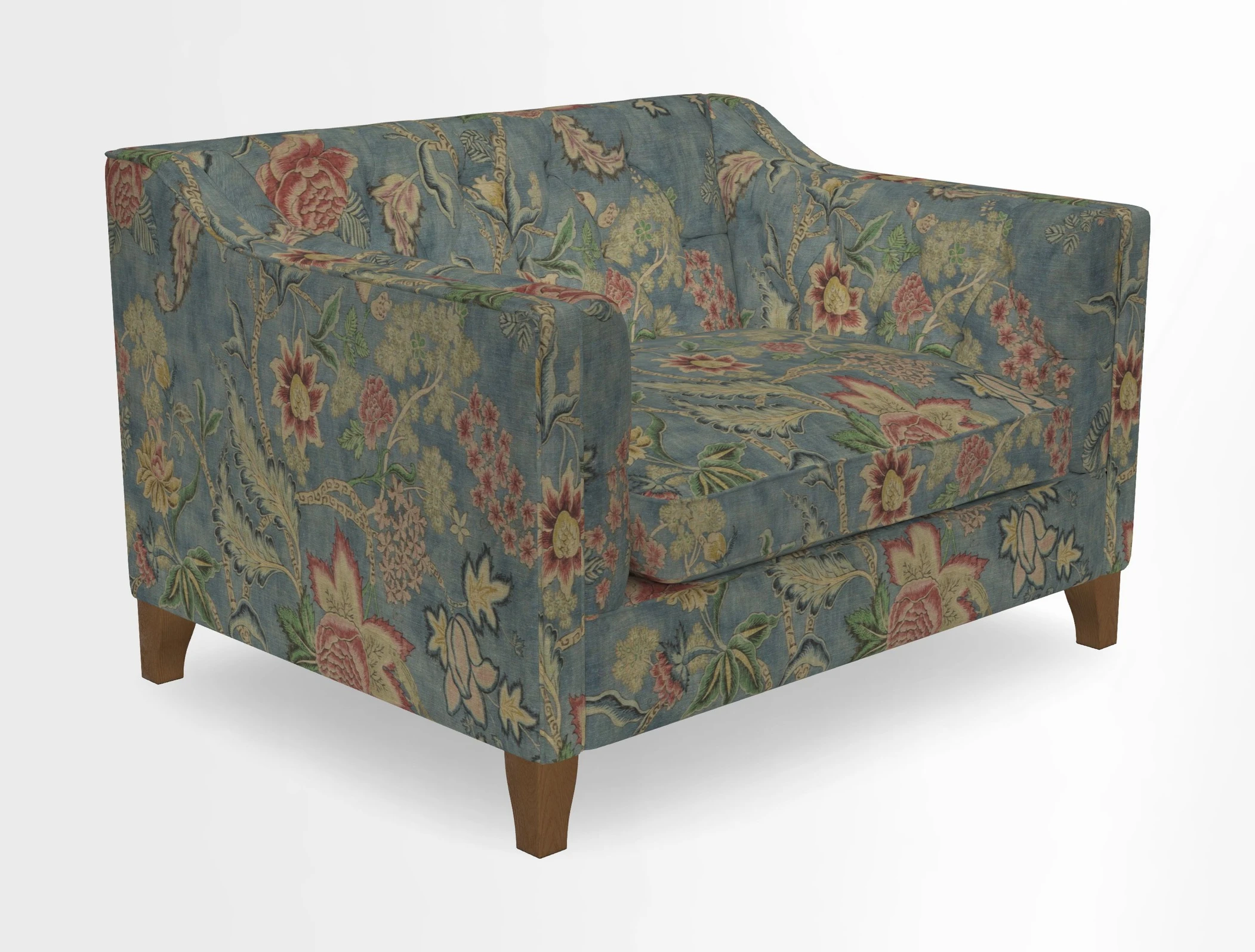 Haresfield Snuggler Dipped Arms in Mohair Lichen Seat Cushion in RHS Gertrude Jekyll Meadow Flower Olive and Scatters in RHS Gertrude Jekyll Folklore Olive