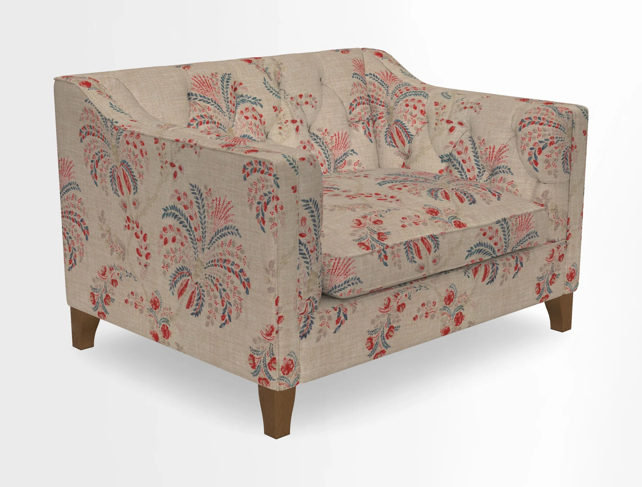 Haresfield Snuggler Dipped Arms in Mohair Lichen Seat Cushion in RHS Gertrude Jekyll Meadow Flower Olive and Scatters in RHS Gertrude Jekyll Folklore Olive
