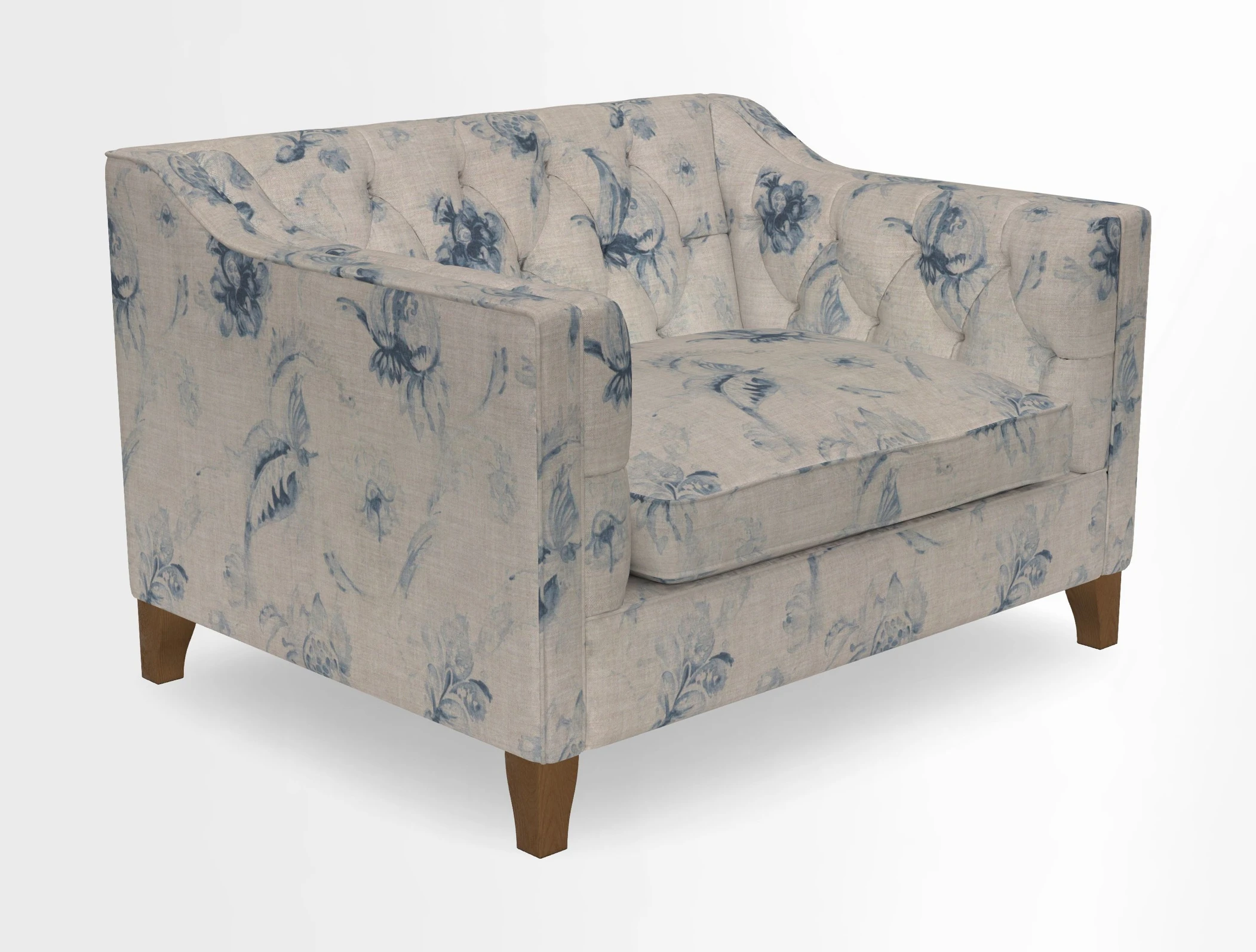 Haresfield Snuggler Dipped Arms in Mohair Lichen Seat Cushion in RHS Gertrude Jekyll Meadow Flower Olive and Scatters in RHS Gertrude Jekyll Folklore Olive