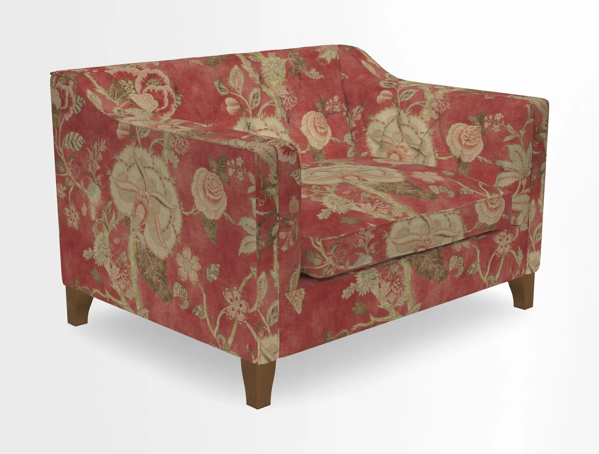 Haresfield Snuggler Dipped Arms in Mohair Lichen Seat Cushion in RHS Gertrude Jekyll Meadow Flower Olive and Scatters in RHS Gertrude Jekyll Folklore Olive
