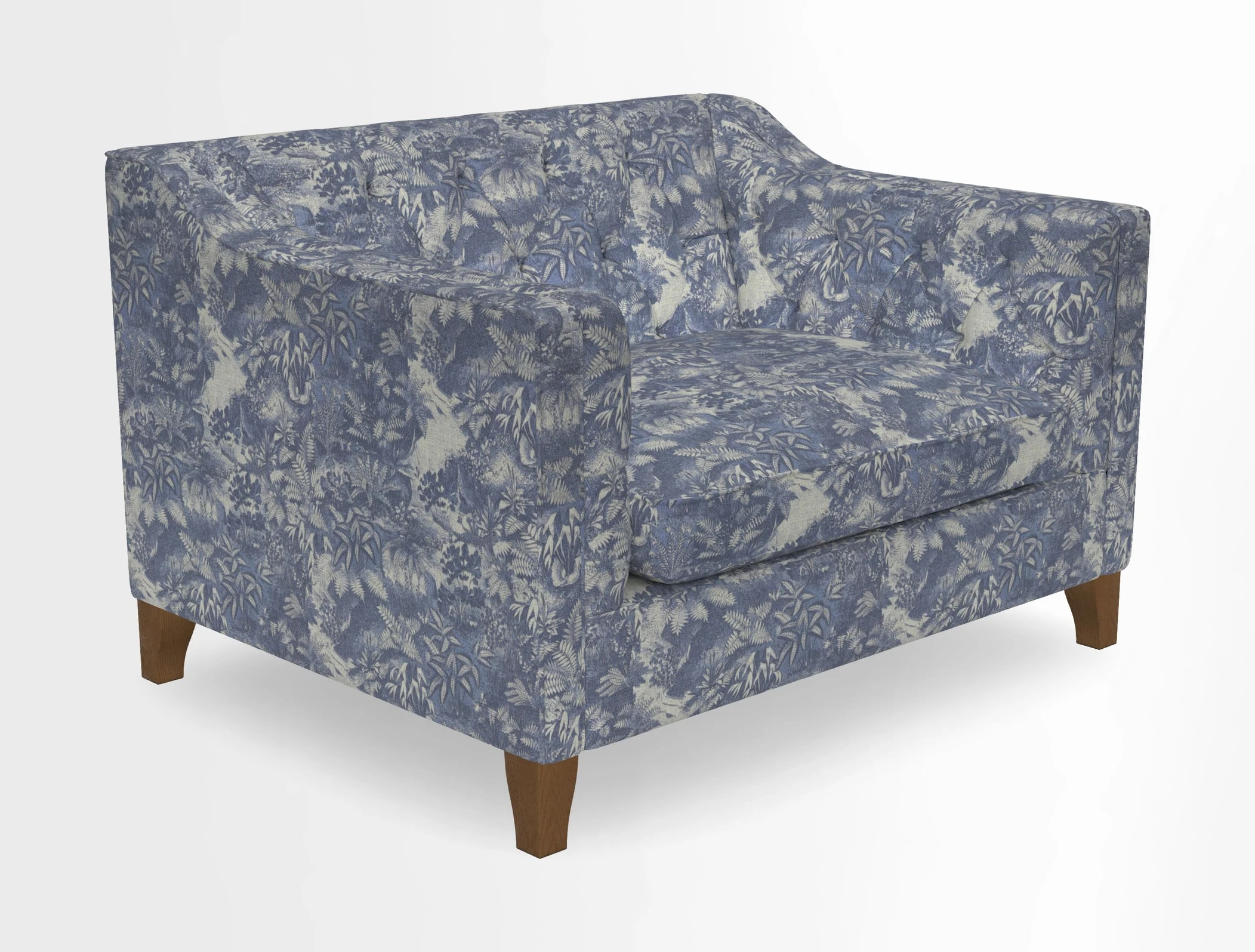 Haresfield Snuggler Dipped Arms in Mohair Lichen Seat Cushion in RHS Gertrude Jekyll Meadow Flower Olive and Scatters in RHS Gertrude Jekyll Folklore Olive