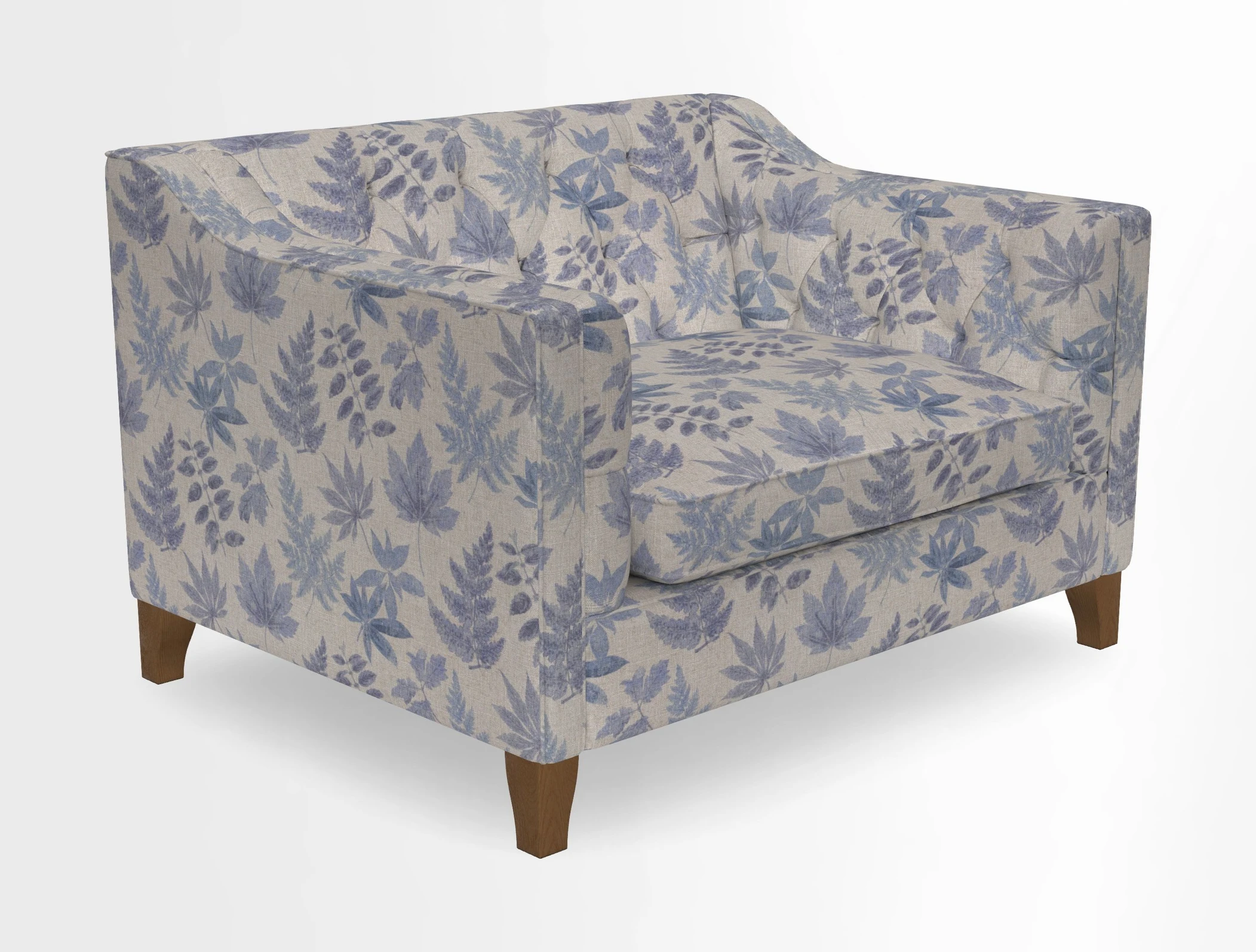 Haresfield Snuggler Dipped Arms in Mohair Lichen Seat Cushion in RHS Gertrude Jekyll Meadow Flower Olive and Scatters in RHS Gertrude Jekyll Folklore Olive