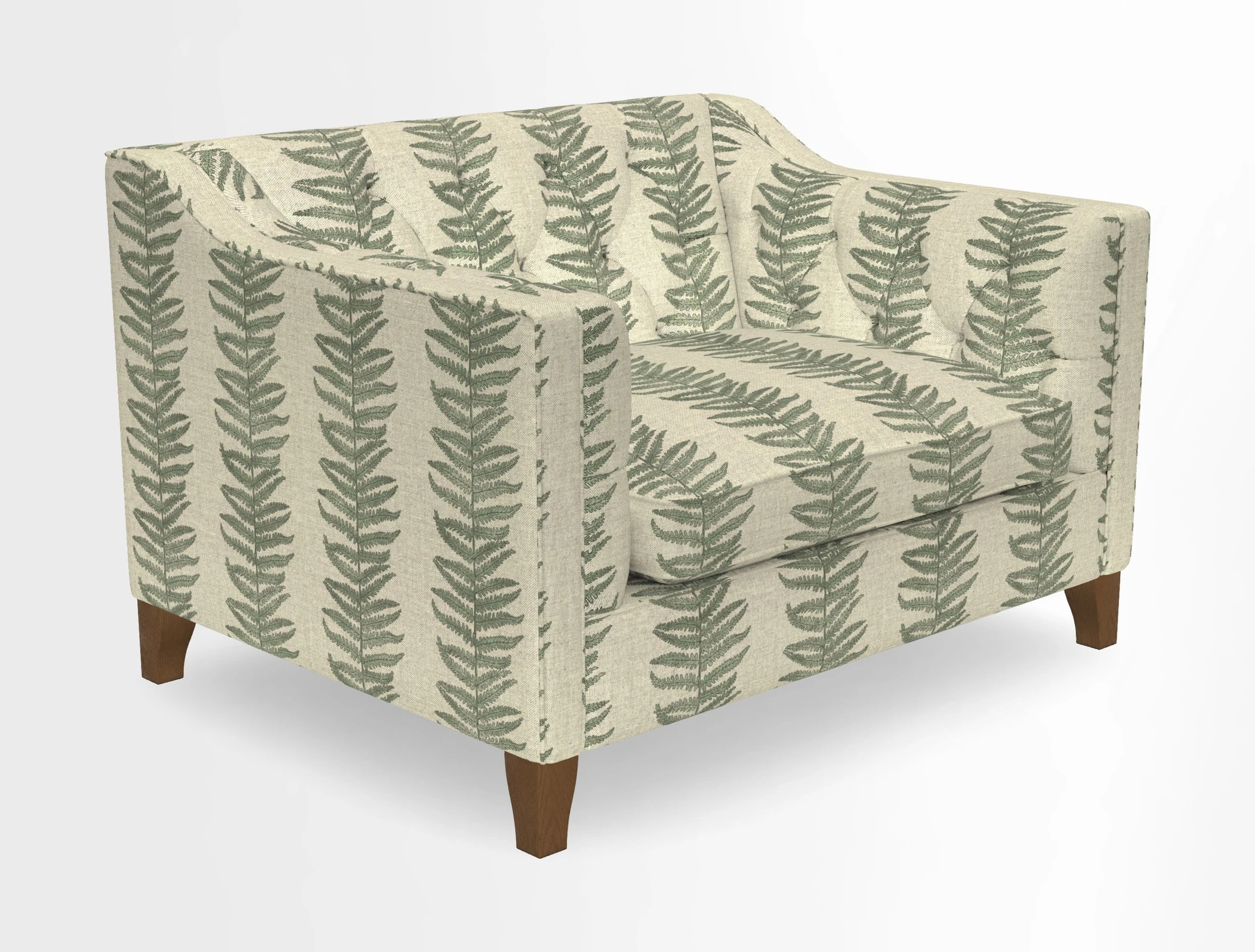Haresfield Snuggler Dipped Arms in Mohair Lichen Seat Cushion in RHS Gertrude Jekyll Meadow Flower Olive and Scatters in RHS Gertrude Jekyll Folklore Olive
