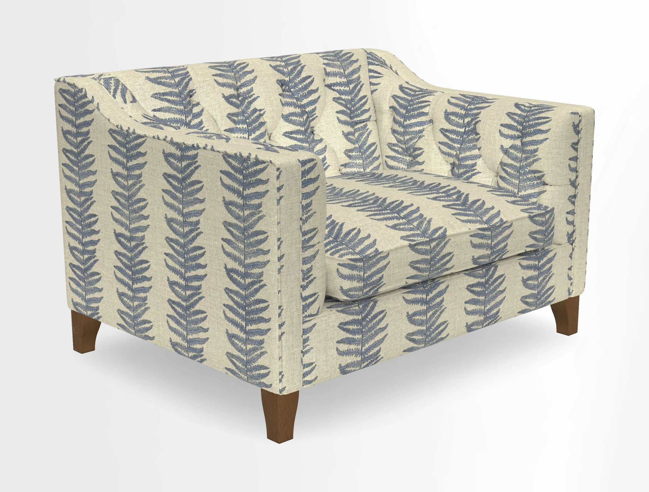 Haresfield Snuggler Dipped Arms in Mohair Lichen Seat Cushion in RHS Gertrude Jekyll Meadow Flower Olive and Scatters in RHS Gertrude Jekyll Folklore Olive