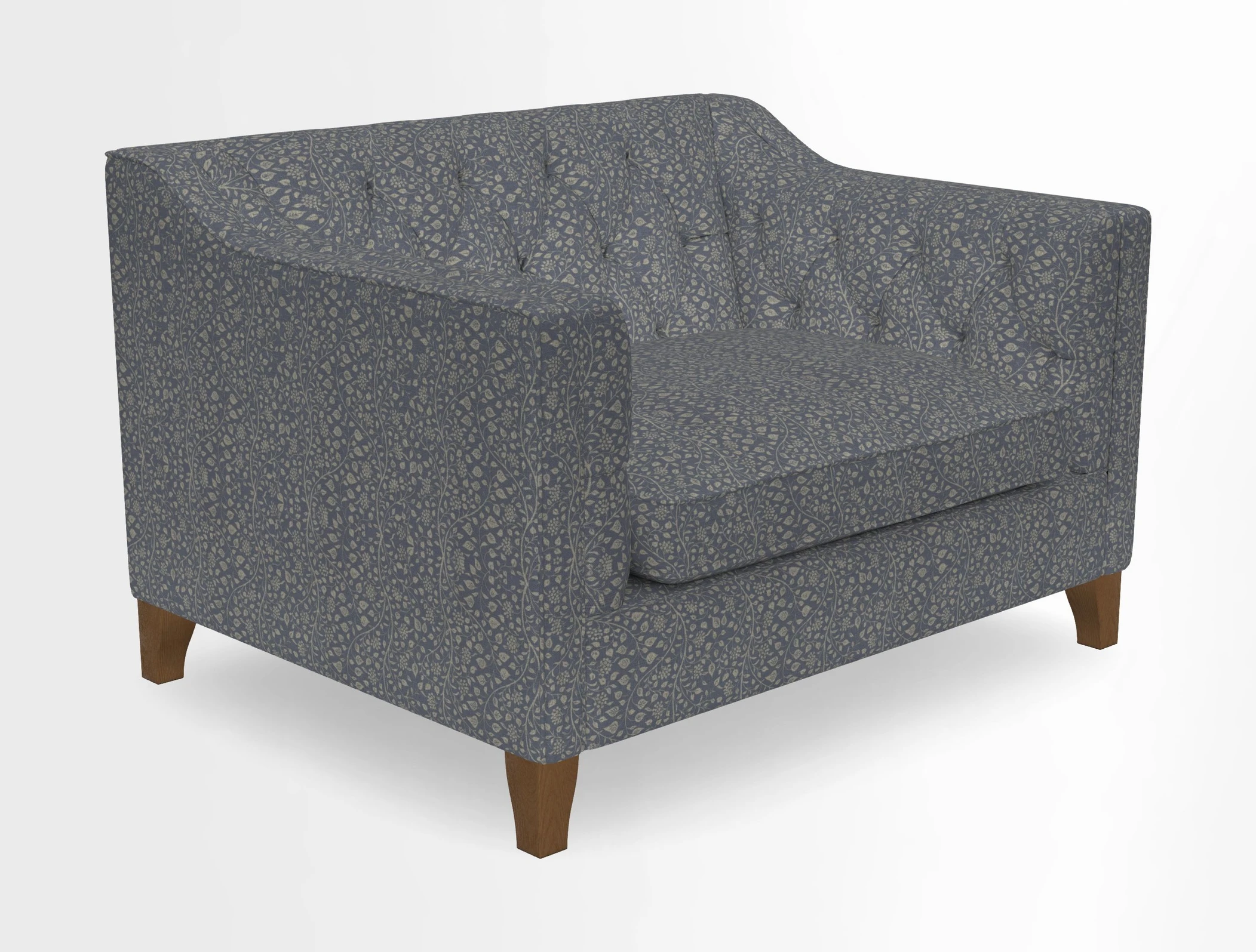 Haresfield Snuggler Dipped Arms in Mohair Lichen Seat Cushion in RHS Gertrude Jekyll Meadow Flower Olive and Scatters in RHS Gertrude Jekyll Folklore Olive