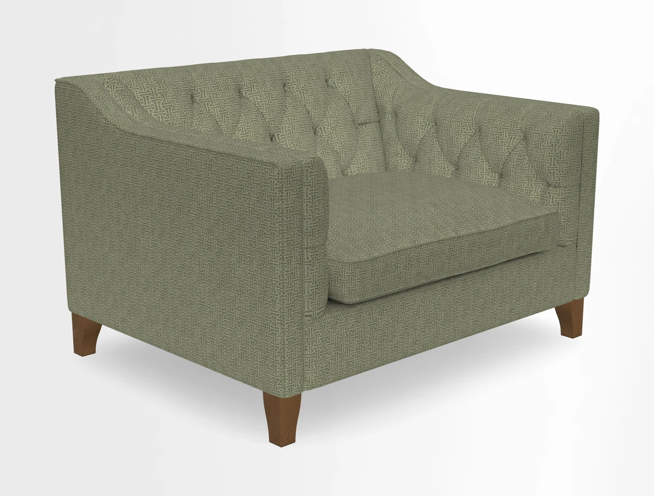 Haresfield Snuggler Dipped Arms in Mohair Lichen Seat Cushion in RHS Gertrude Jekyll Meadow Flower Olive and Scatters in RHS Gertrude Jekyll Folklore Olive