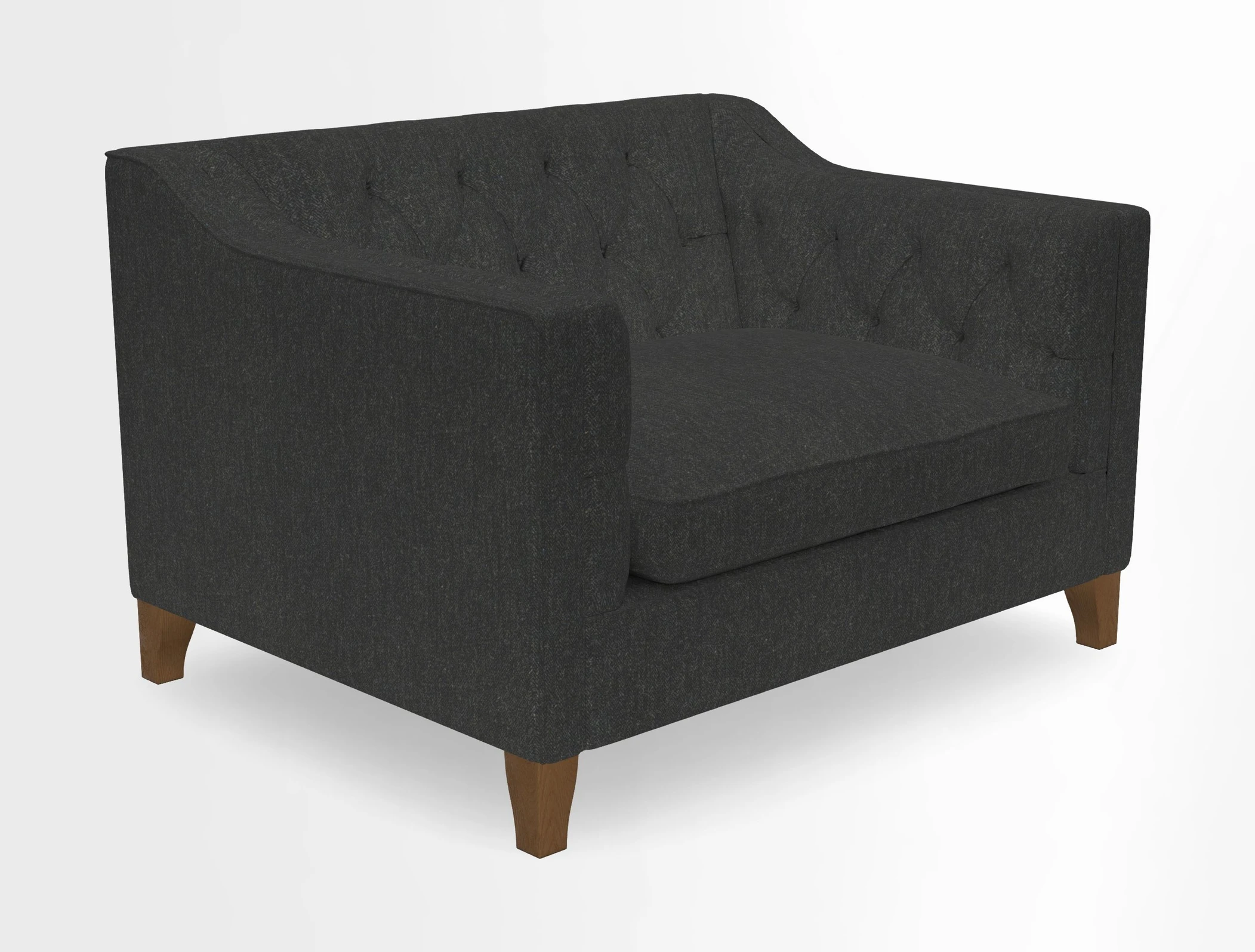 Haresfield Snuggler Dipped Arms in Mohair Lichen Seat Cushion in RHS Gertrude Jekyll Meadow Flower Olive and Scatters in RHS Gertrude Jekyll Folklore Olive
