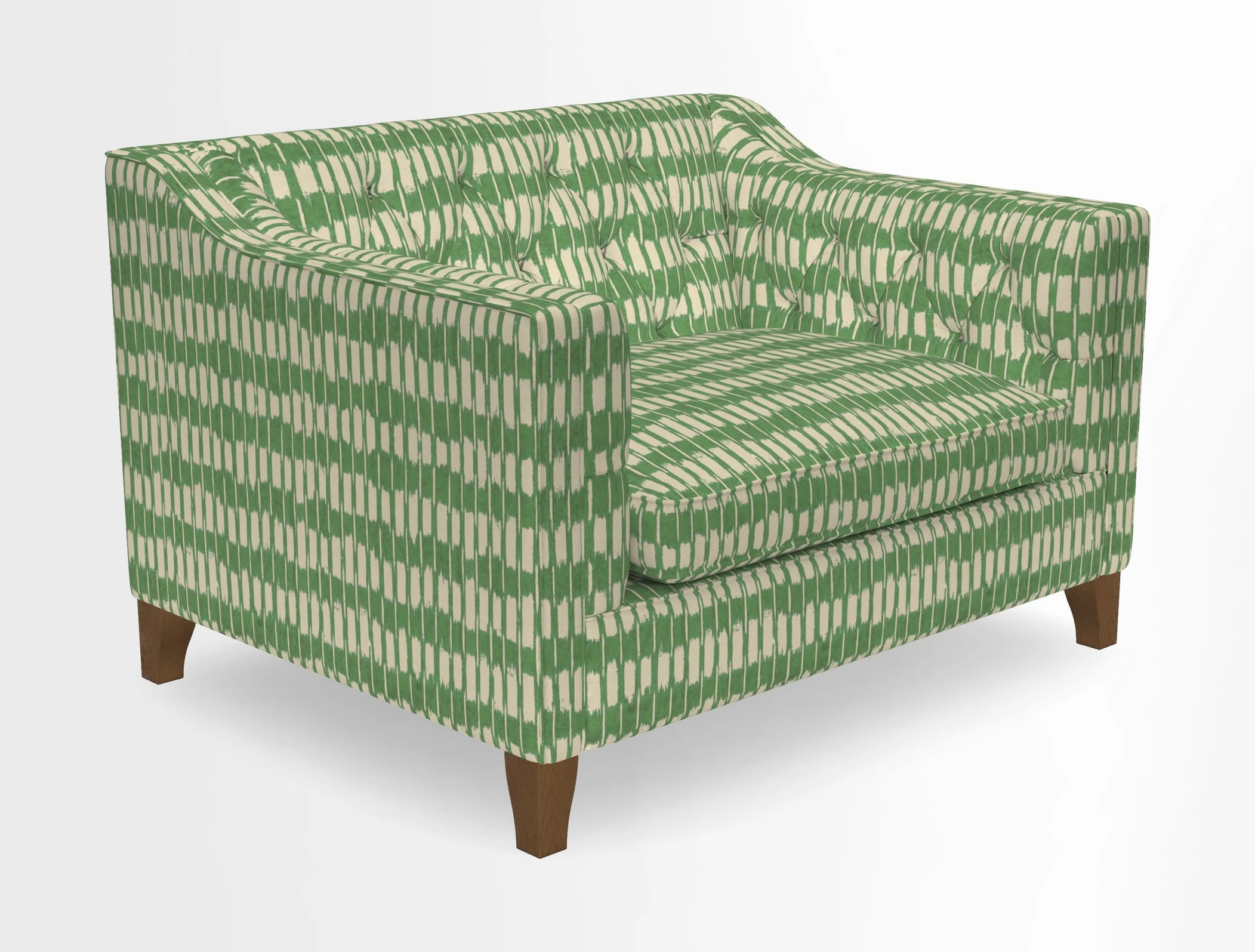 Haresfield Snuggler Dipped Arms in Mohair Lichen Seat Cushion in RHS Gertrude Jekyll Meadow Flower Olive and Scatters in RHS Gertrude Jekyll Folklore Olive