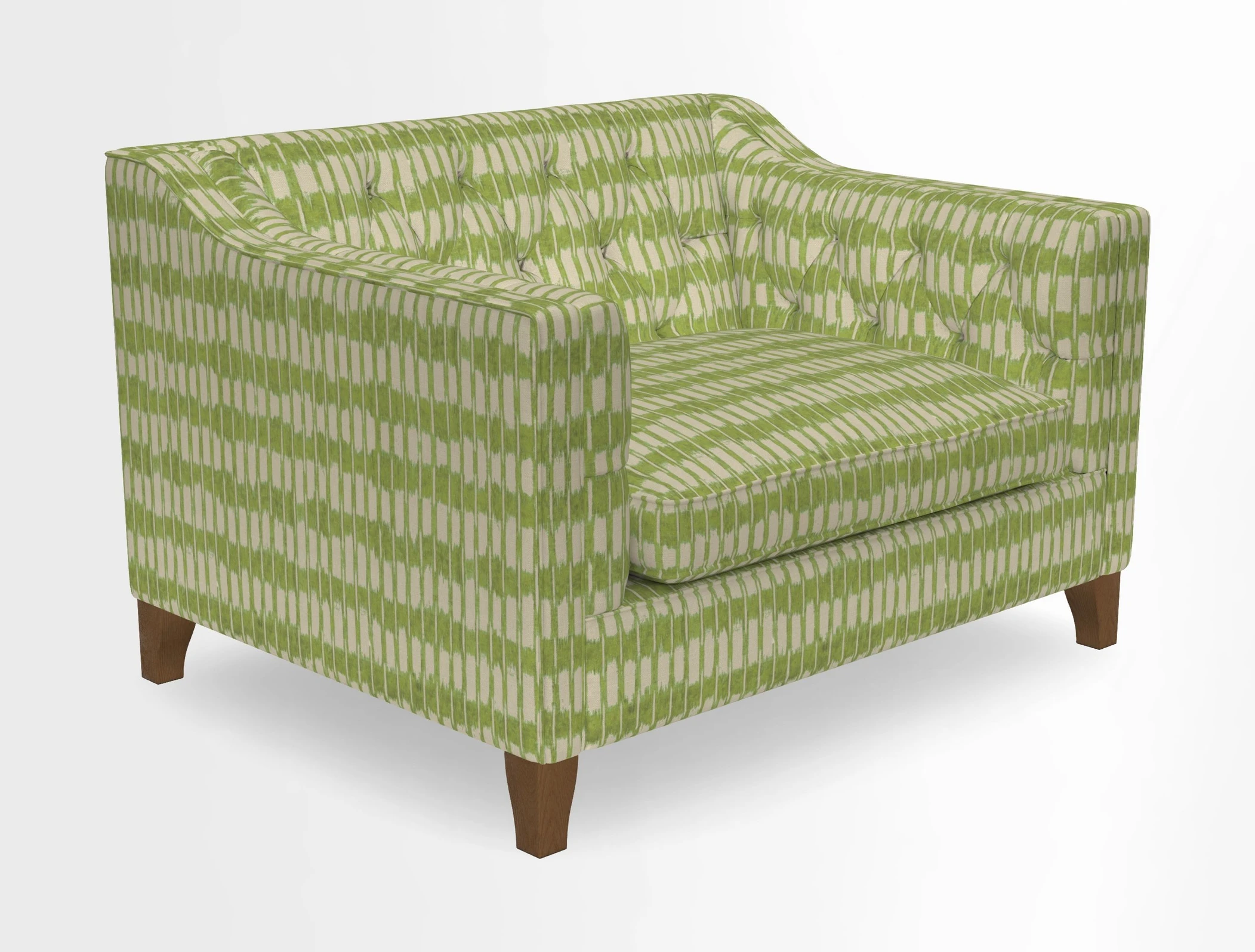 Haresfield Snuggler Dipped Arms in Mohair Lichen Seat Cushion in RHS Gertrude Jekyll Meadow Flower Olive and Scatters in RHS Gertrude Jekyll Folklore Olive