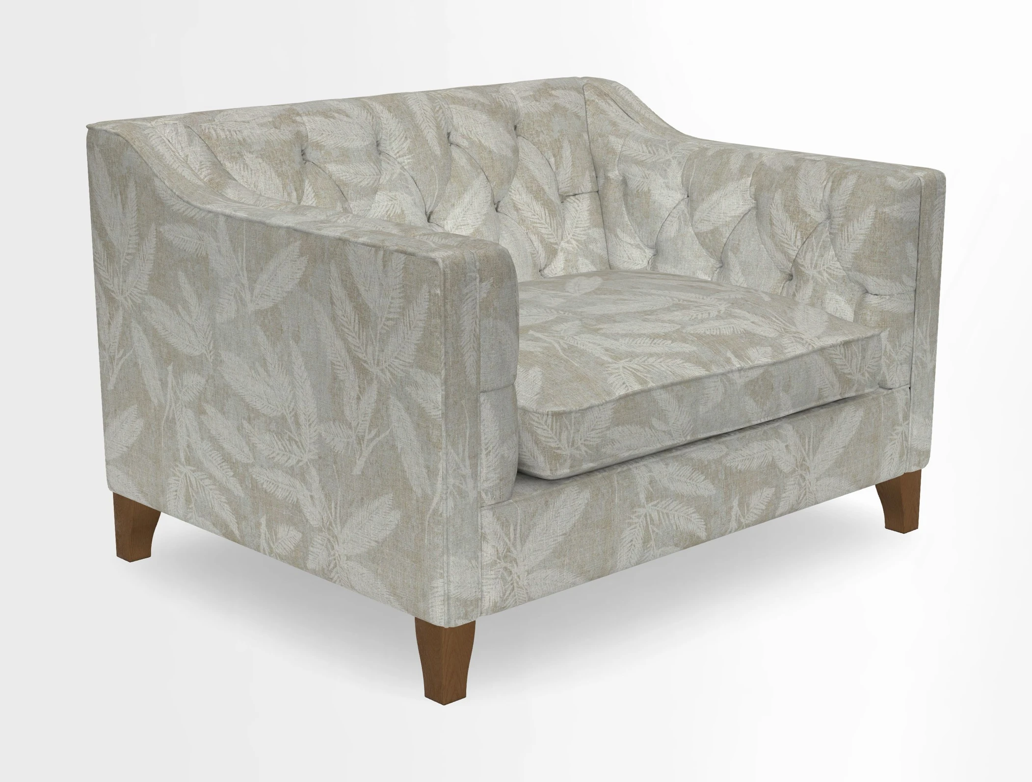 Haresfield Snuggler Dipped Arms in Mohair Lichen Seat Cushion in RHS Gertrude Jekyll Meadow Flower Olive and Scatters in RHS Gertrude Jekyll Folklore Olive