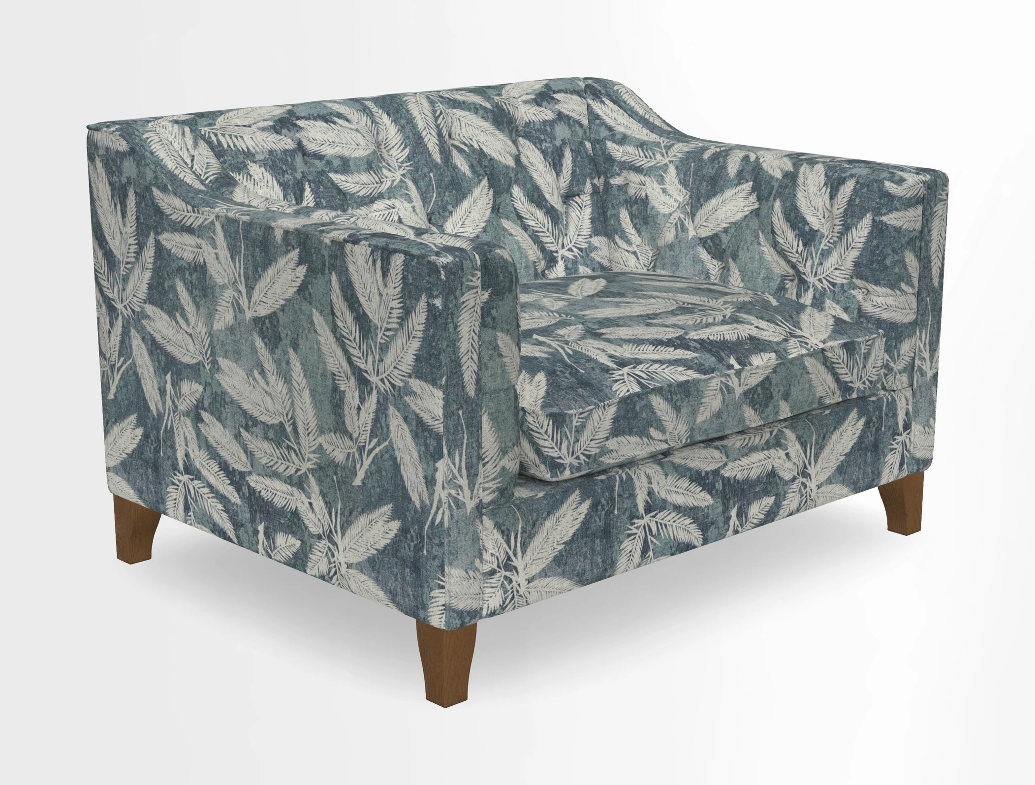 Haresfield Snuggler Dipped Arms in Mohair Lichen Seat Cushion in RHS Gertrude Jekyll Meadow Flower Olive and Scatters in RHS Gertrude Jekyll Folklore Olive