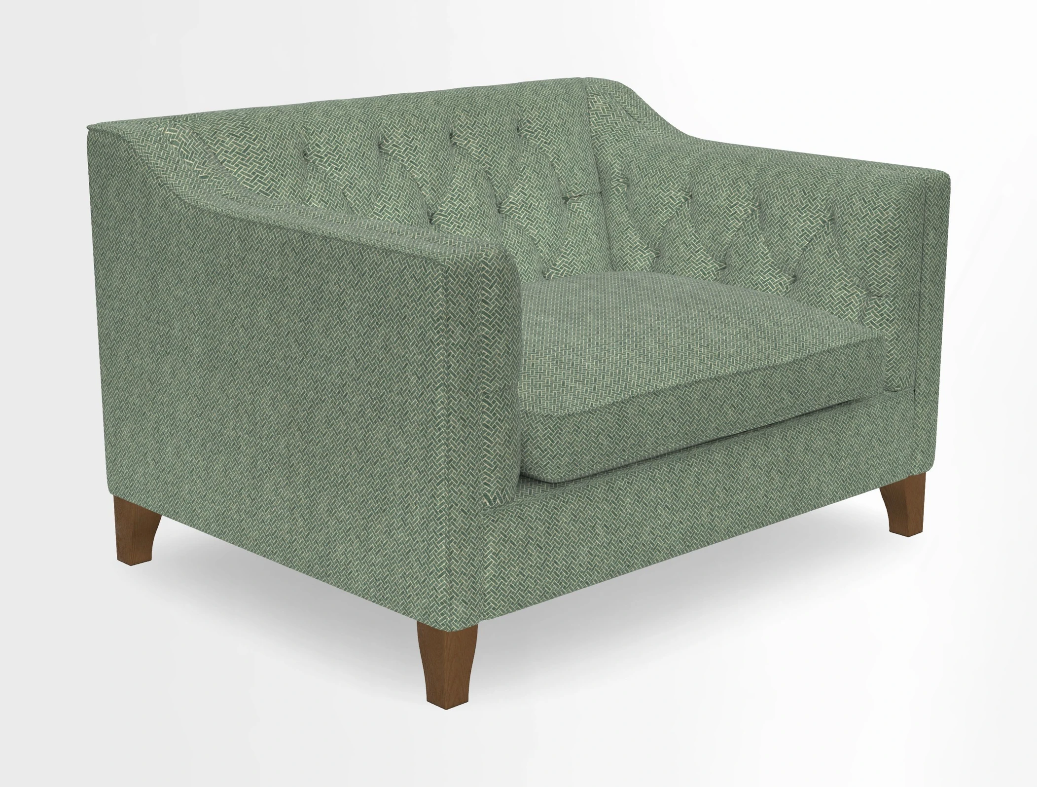 Haresfield Snuggler Dipped Arms in Mohair Lichen Seat Cushion in RHS Gertrude Jekyll Meadow Flower Olive and Scatters in RHS Gertrude Jekyll Folklore Olive