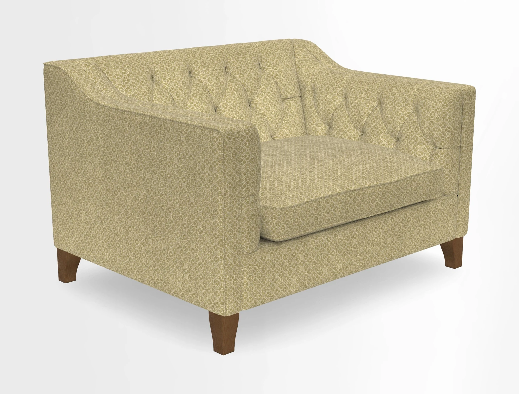 Haresfield Snuggler Dipped Arms in Mohair Lichen Seat Cushion in RHS Gertrude Jekyll Meadow Flower Olive and Scatters in RHS Gertrude Jekyll Folklore Olive