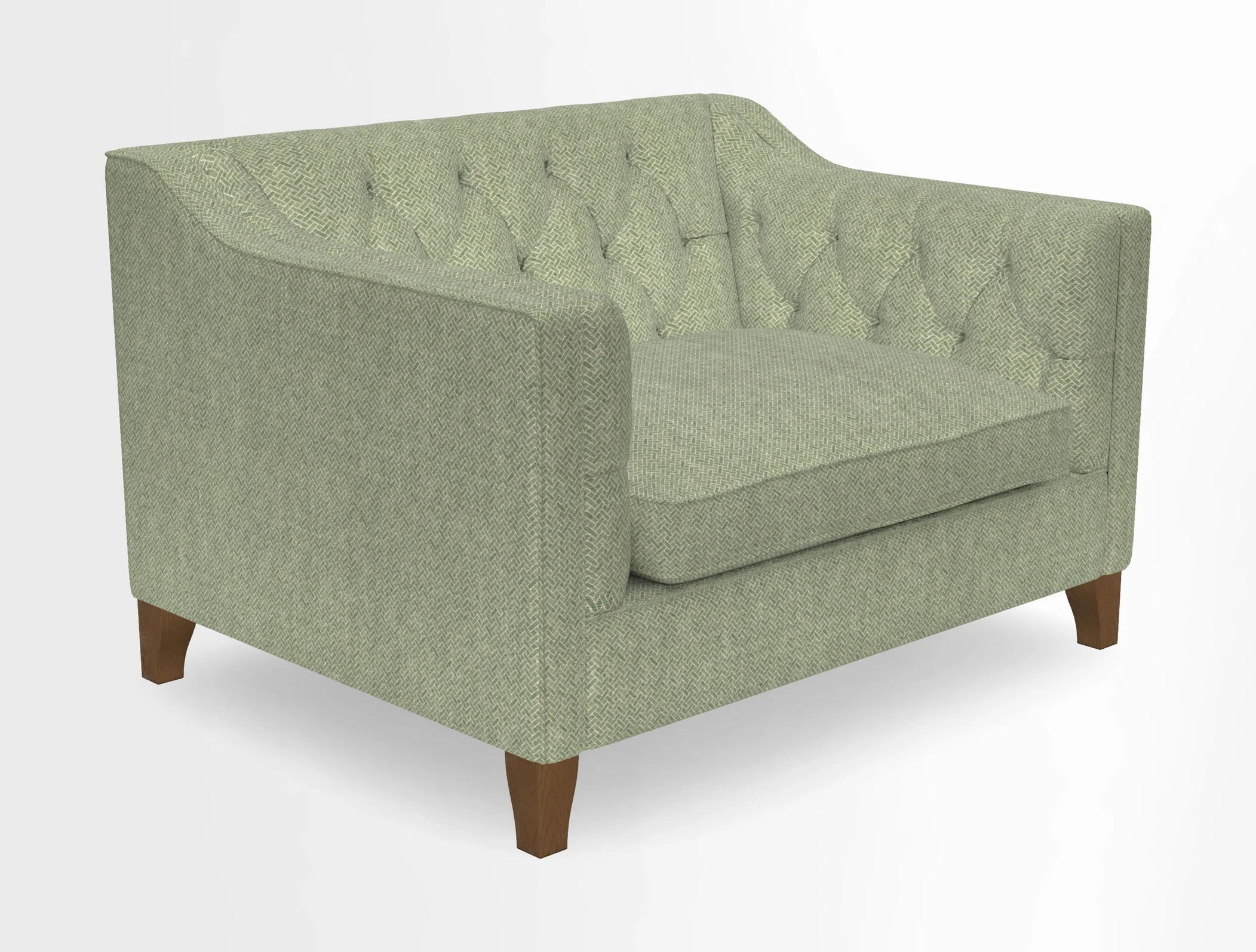 Haresfield Snuggler Dipped Arms in Mohair Lichen Seat Cushion in RHS Gertrude Jekyll Meadow Flower Olive and Scatters in RHS Gertrude Jekyll Folklore Olive