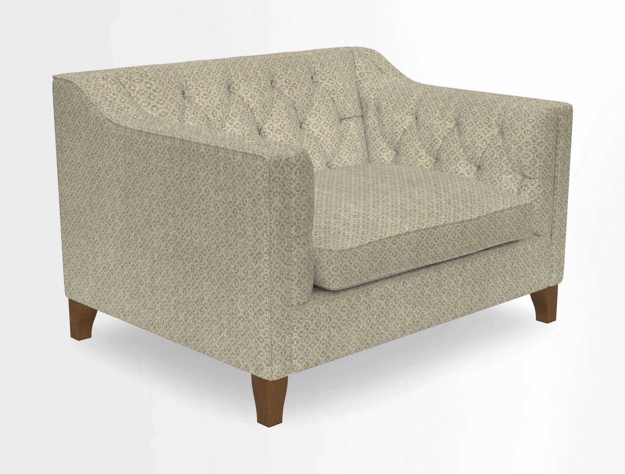 Haresfield Snuggler Dipped Arms in Mohair Lichen Seat Cushion in RHS Gertrude Jekyll Meadow Flower Olive and Scatters in RHS Gertrude Jekyll Folklore Olive
