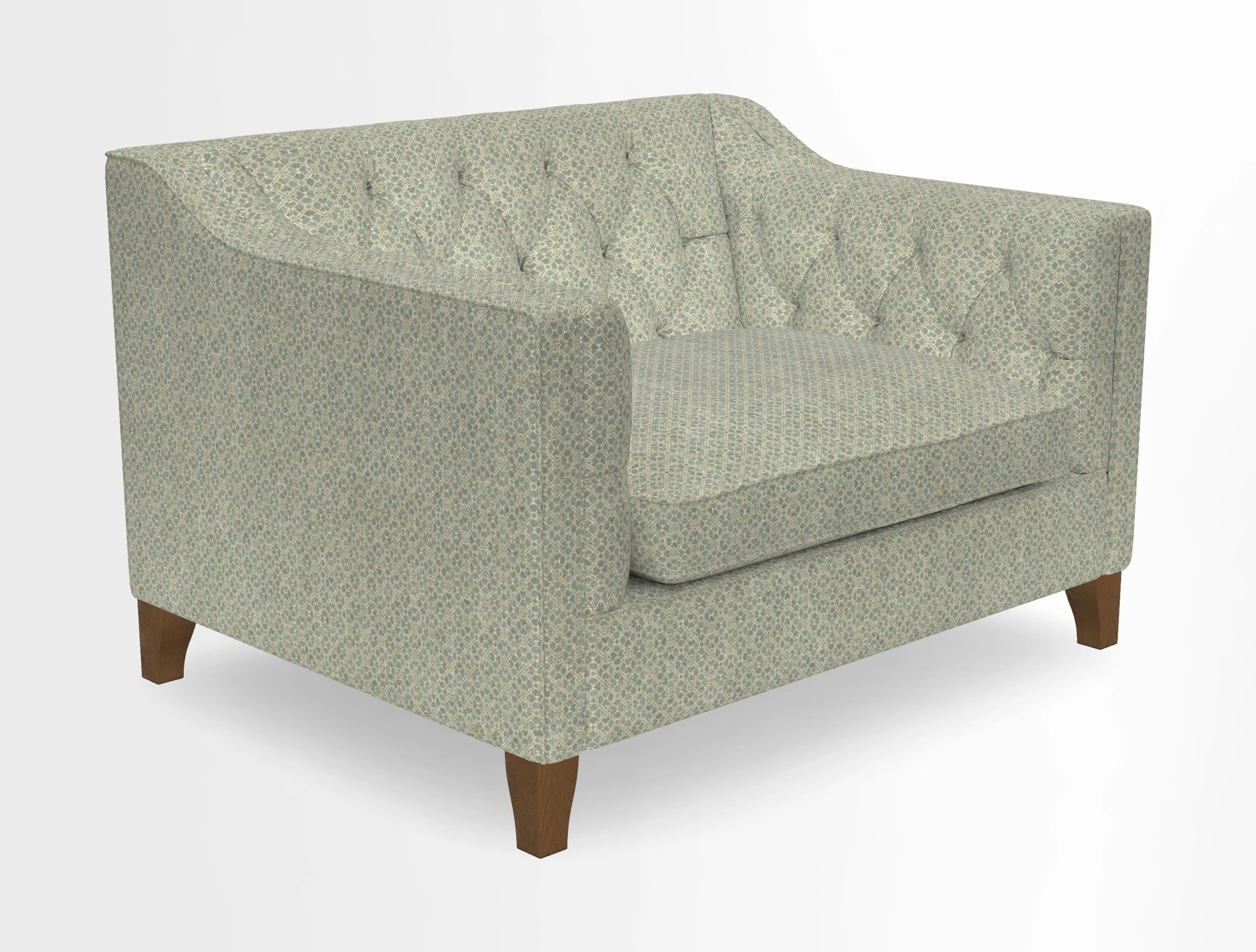 Haresfield Snuggler Dipped Arms in Mohair Lichen Seat Cushion in RHS Gertrude Jekyll Meadow Flower Olive and Scatters in RHS Gertrude Jekyll Folklore Olive