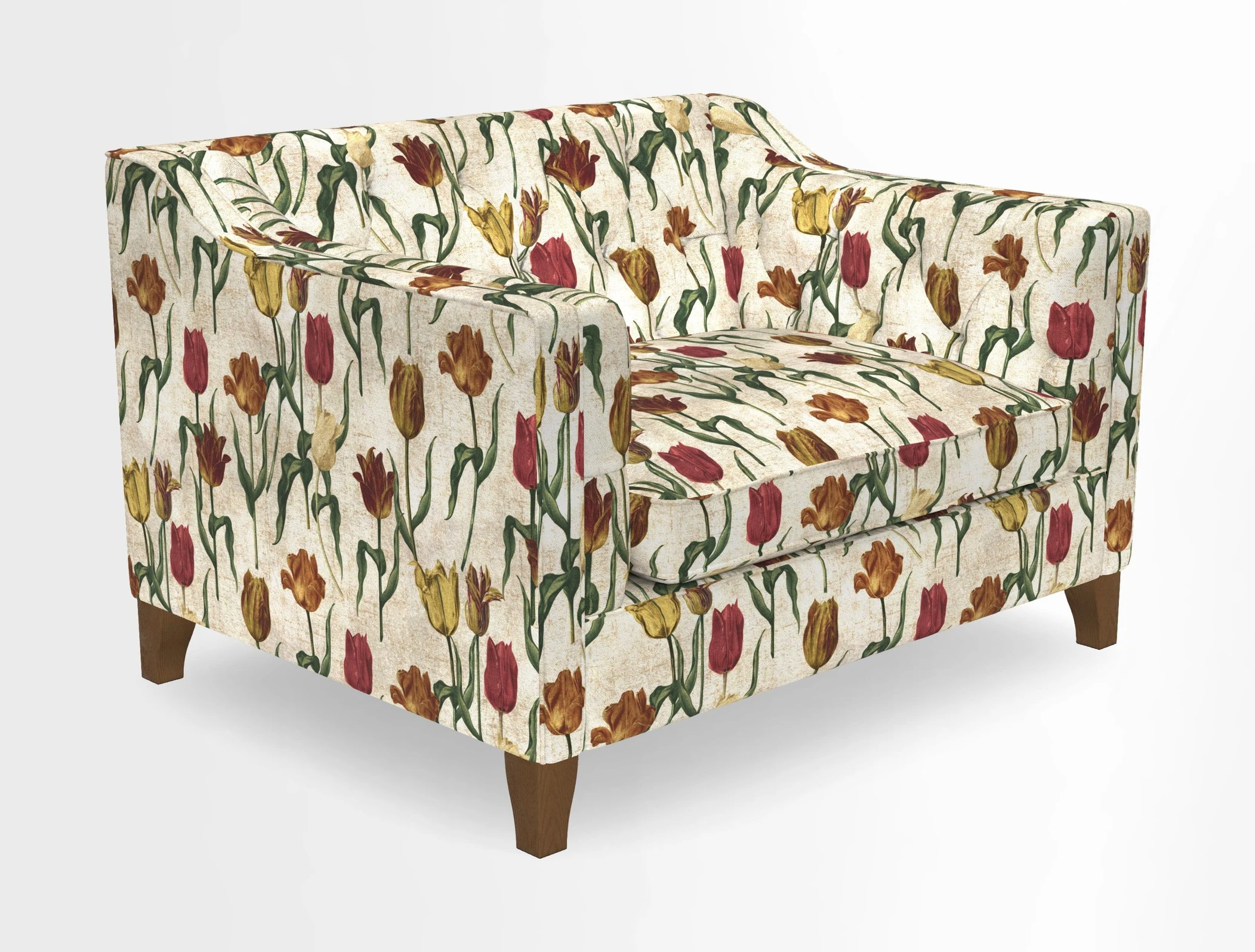 Haresfield Snuggler Dipped Arms in Mohair Lichen Seat Cushion in RHS Gertrude Jekyll Meadow Flower Olive and Scatters in RHS Gertrude Jekyll Folklore Olive
