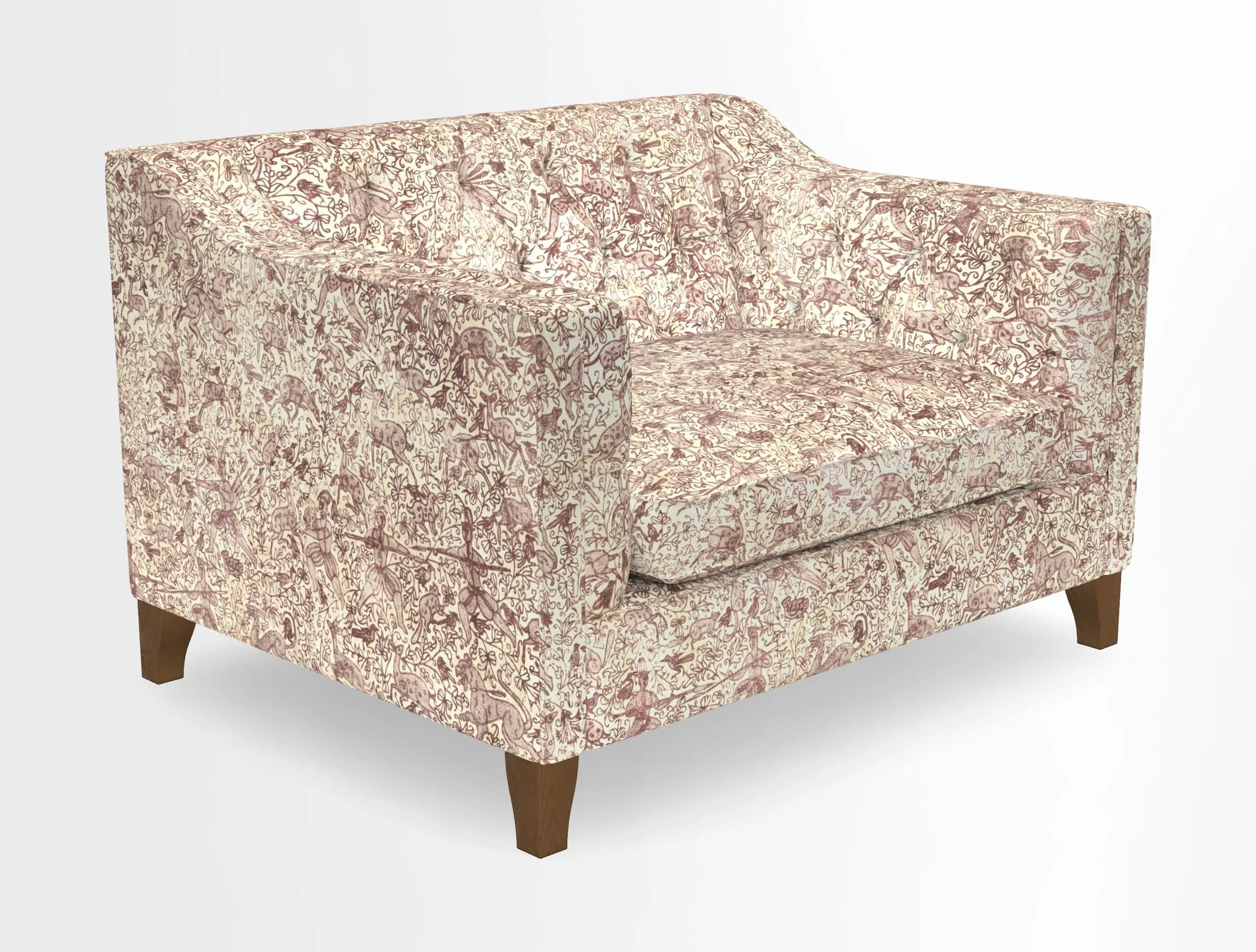Haresfield Snuggler Dipped Arms in Mohair Lichen Seat Cushion in RHS Gertrude Jekyll Meadow Flower Olive and Scatters in RHS Gertrude Jekyll Folklore Olive