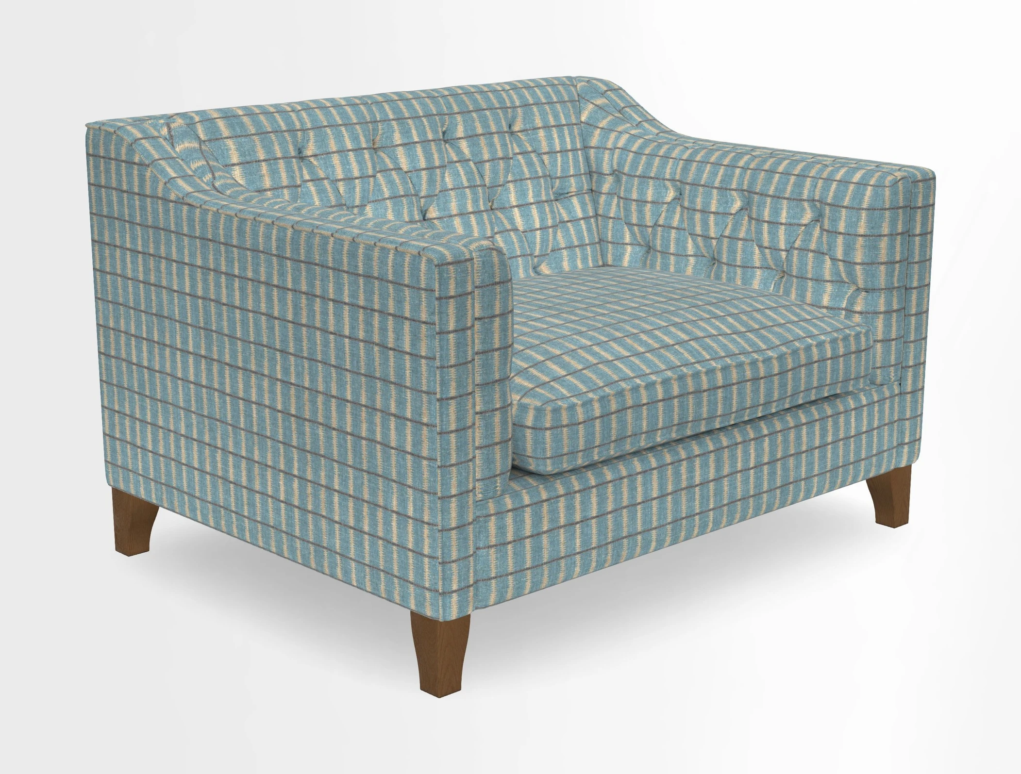 Haresfield Snuggler Dipped Arms in Mohair Lichen Seat Cushion in RHS Gertrude Jekyll Meadow Flower Olive and Scatters in RHS Gertrude Jekyll Folklore Olive